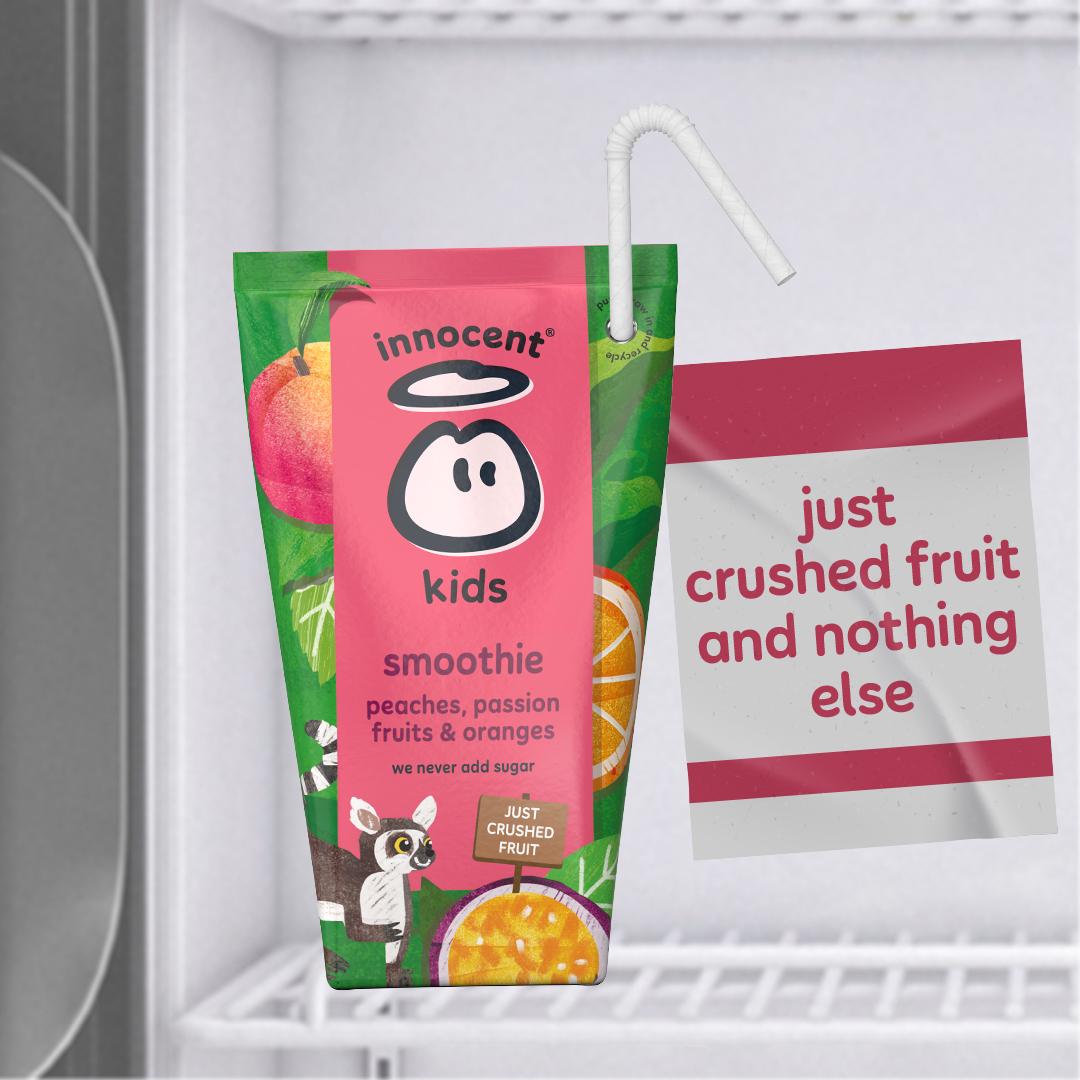 Innocent Kids peach passion fruit orange smoothie 4x150ml, imported from the UK