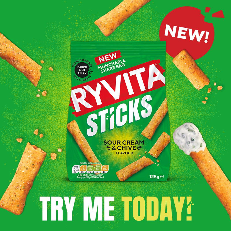 Ryvita sour cream and chive sticks 125g, UK version