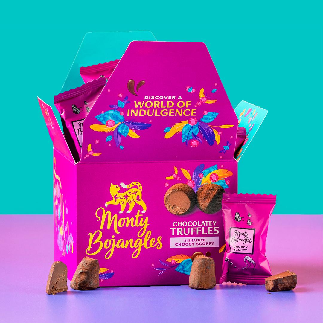 Monty Bojangles chocolate truffles Signature Choccy Scoffy 225g, UK version