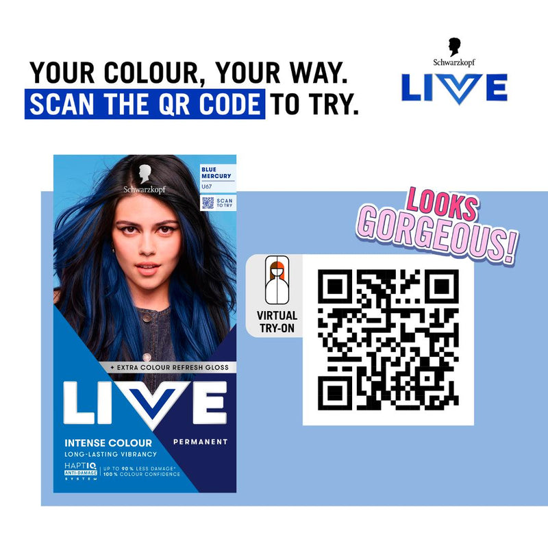 Schwarzkopf Live Intense Blue Mercury hair dye kit - British product