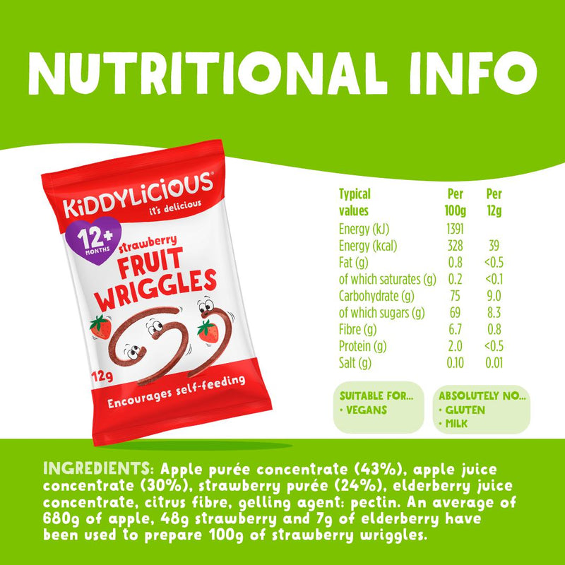 Kiddylicious baby snacks Strawberry Wriggles 12g - British product