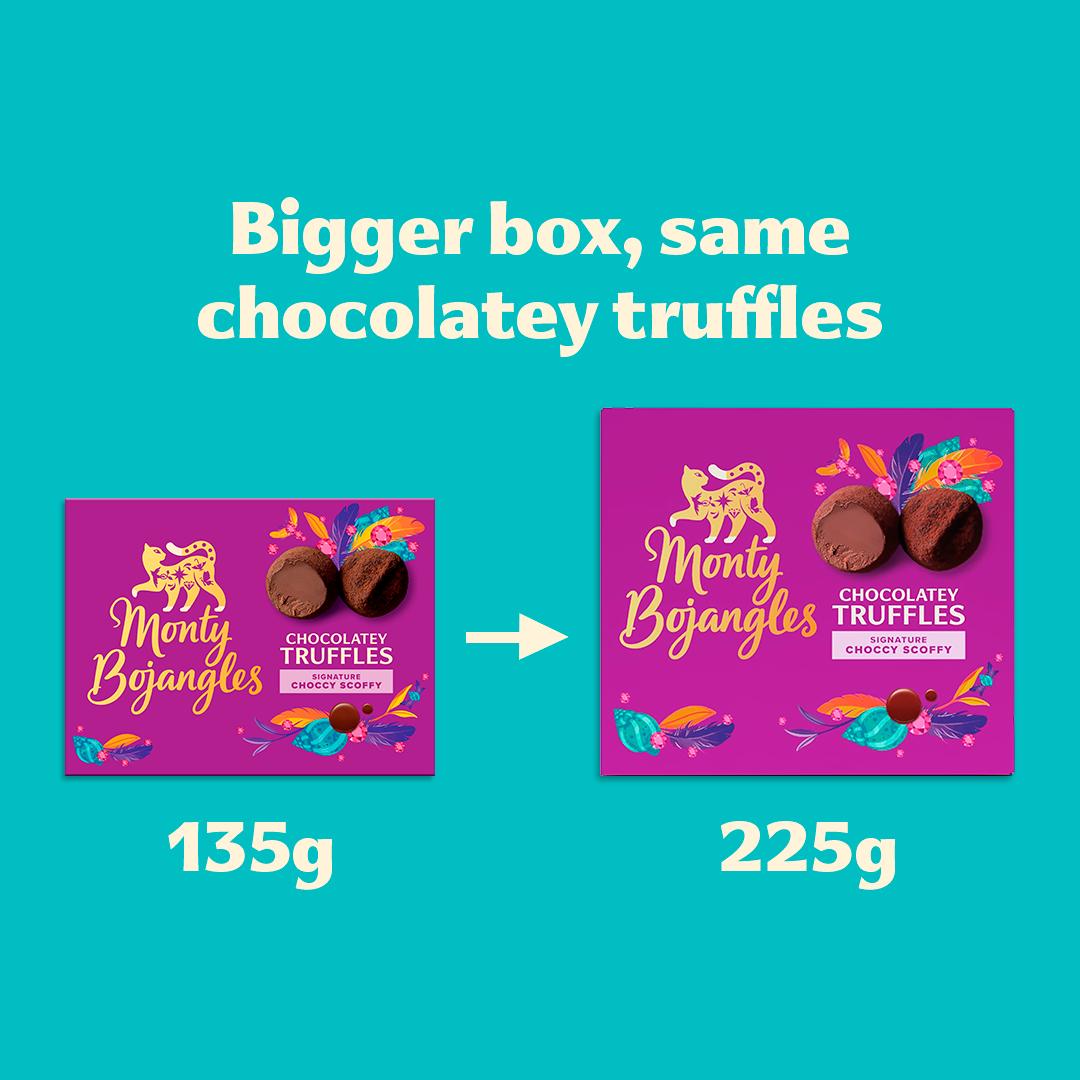 Monty Bojangles chocolate truffles Signature Choccy Scoffy 225g, UK version
