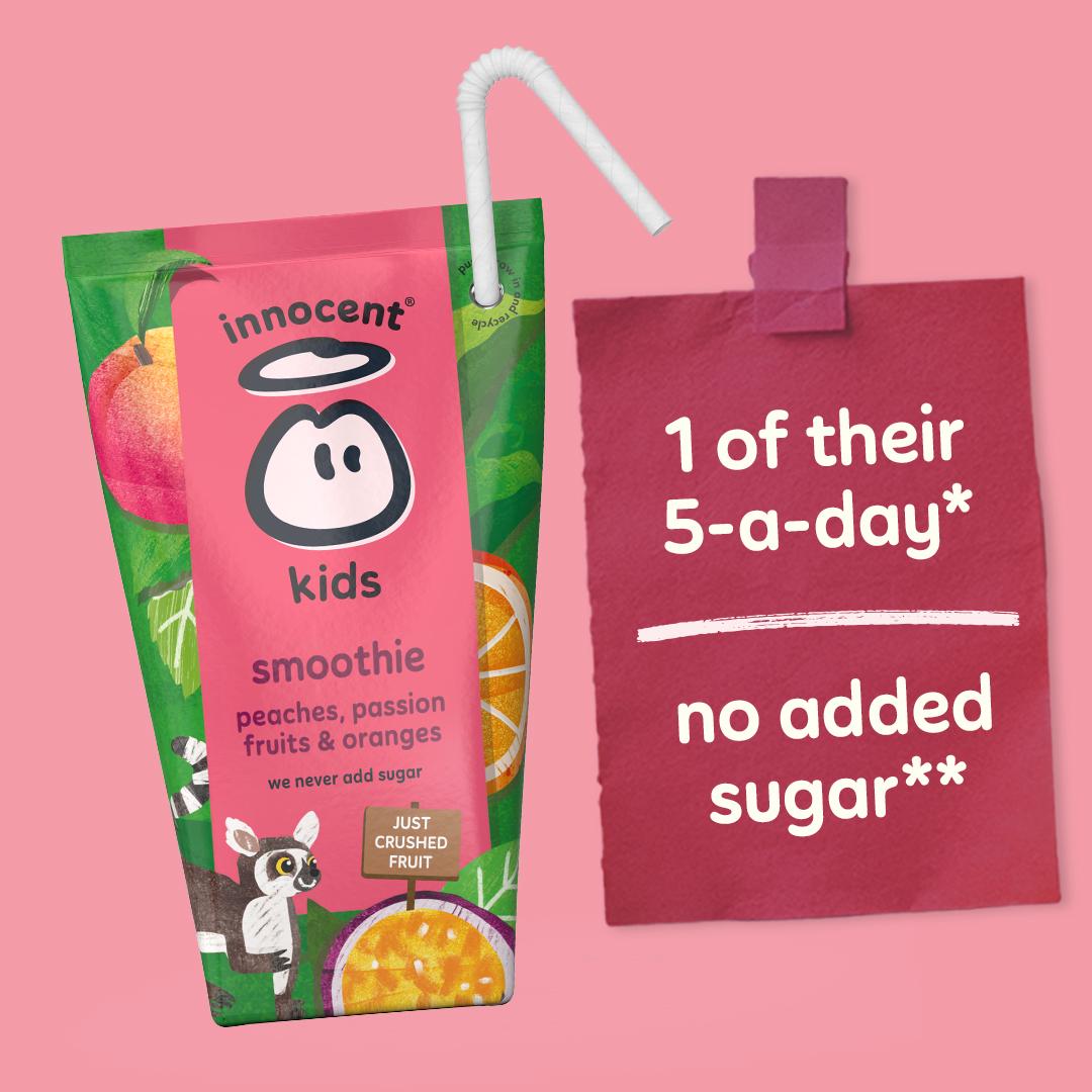 Innocent Kids peach passion fruit orange smoothie 4x150ml, imported from the UK