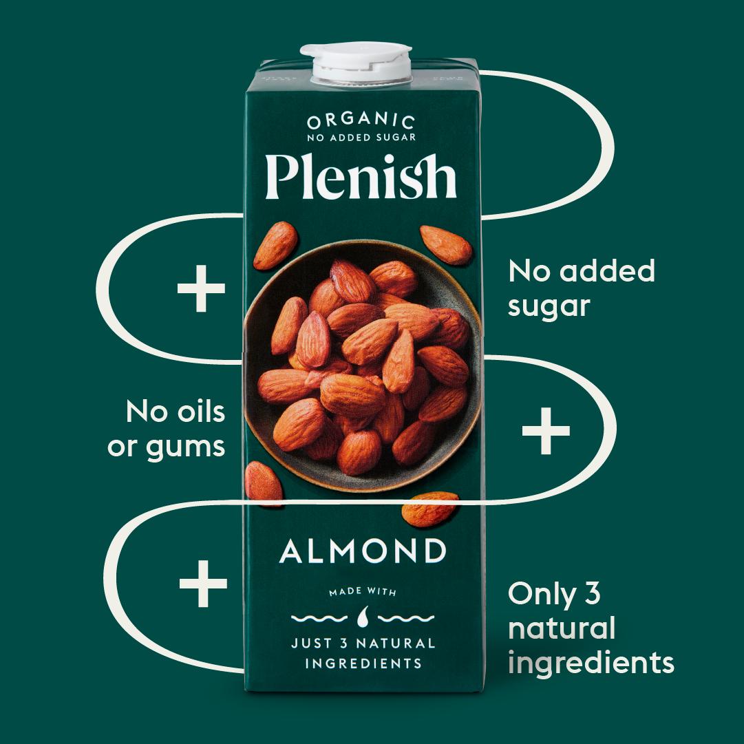 Plenish organic almond milk 1L, UK version