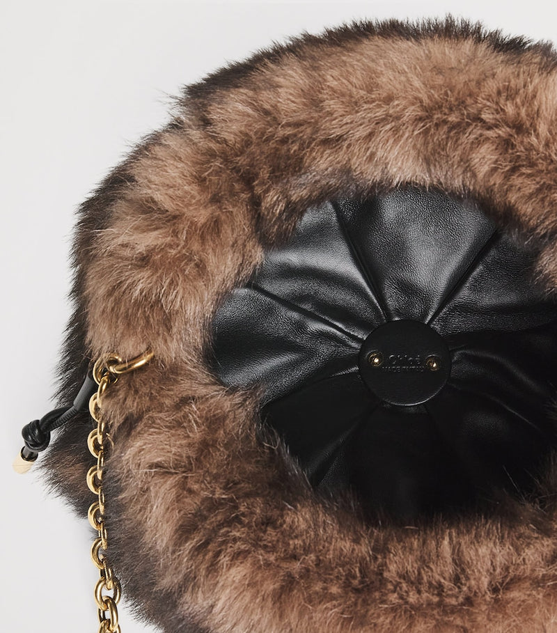 Chloé Shearling Plissé shoulder bag with gold-tone hardware, UK version
