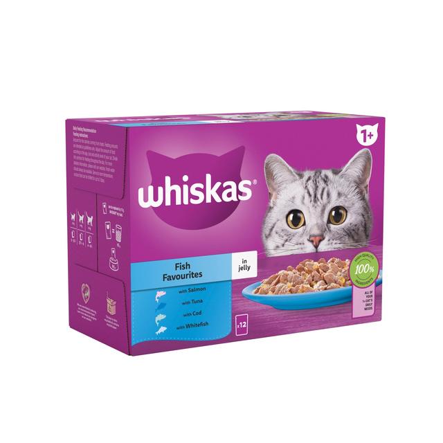 Whiskas 1+ Adult Wet Cat Food Pouches Fish Favourites in Jelly   12 x 85g GOODS M&S   