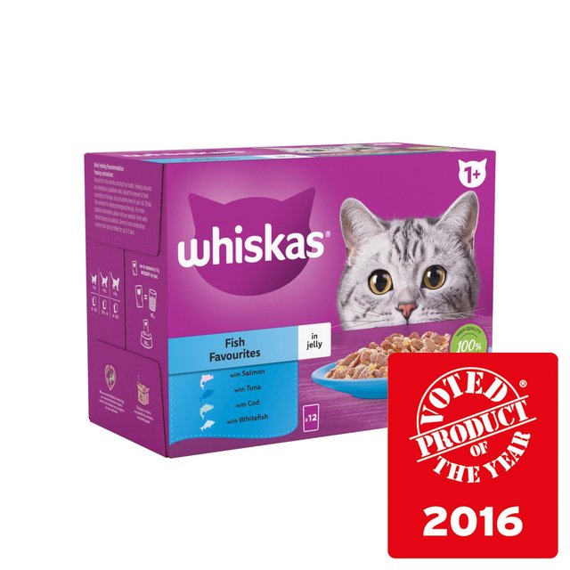 Whiskas 1+ Adult Wet Cat Food Pouches Fish Favourites in Jelly   12 x 85g GOODS M&S   