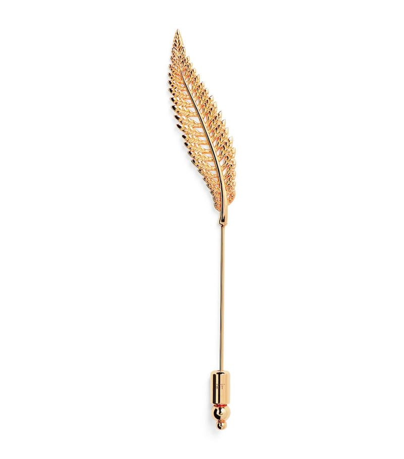 Tateossian gold-plated metal fern lapel pin, imported from the UK