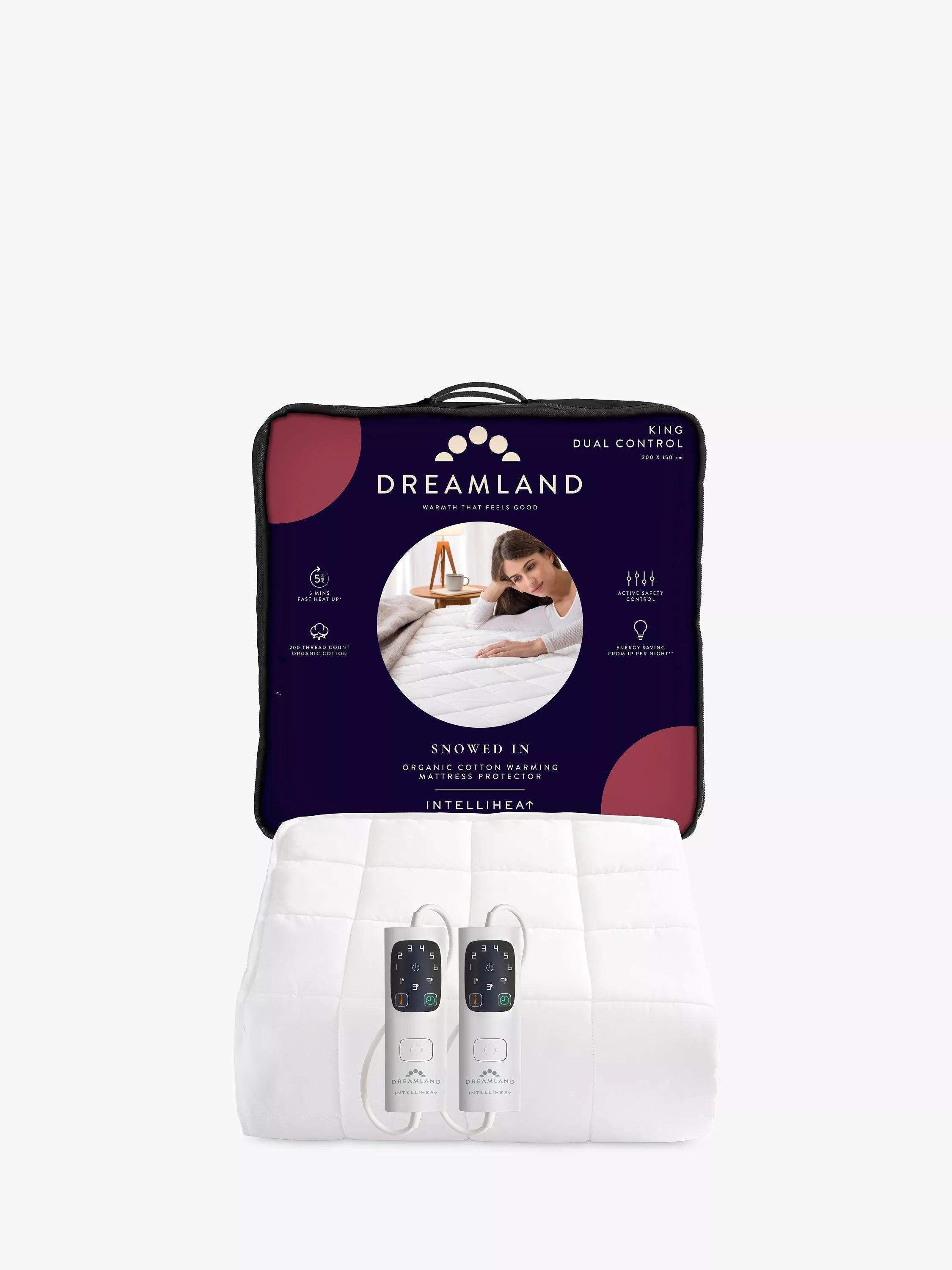 Dreamland 168 Organic Cotton Heated Electric Mattress Protector White Double