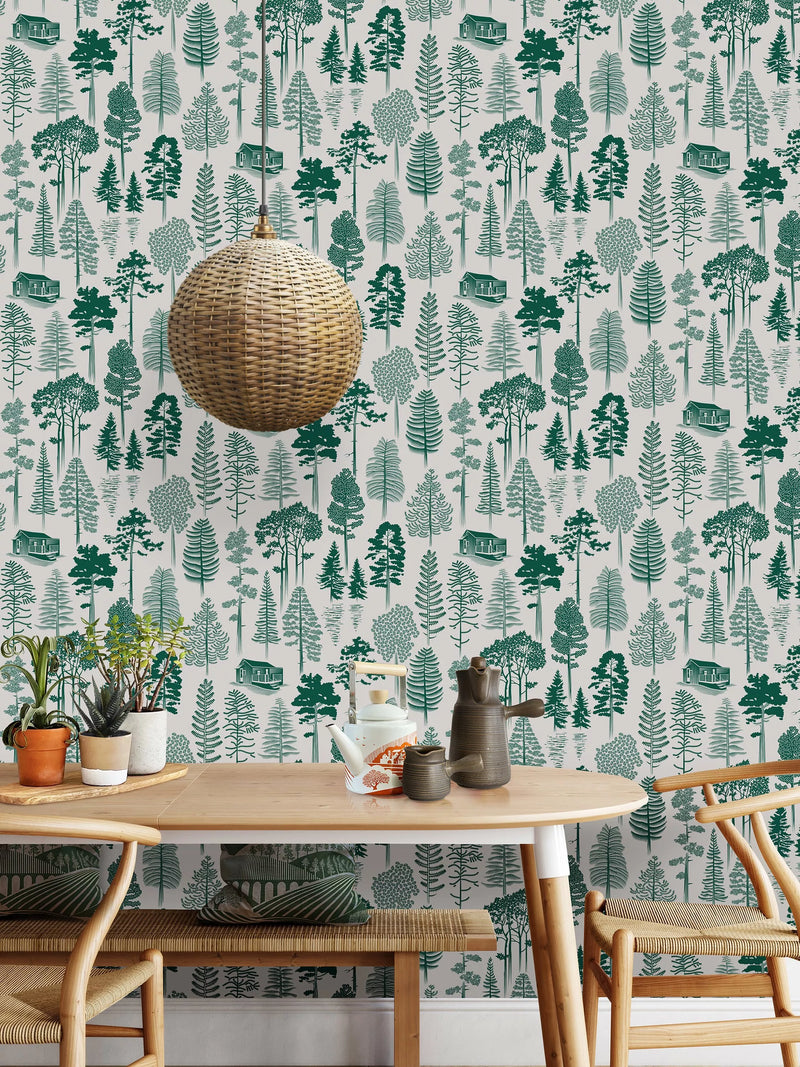 Mini Moderns Catskills forest print wallpaper L10m x W52cm, imported from the UK