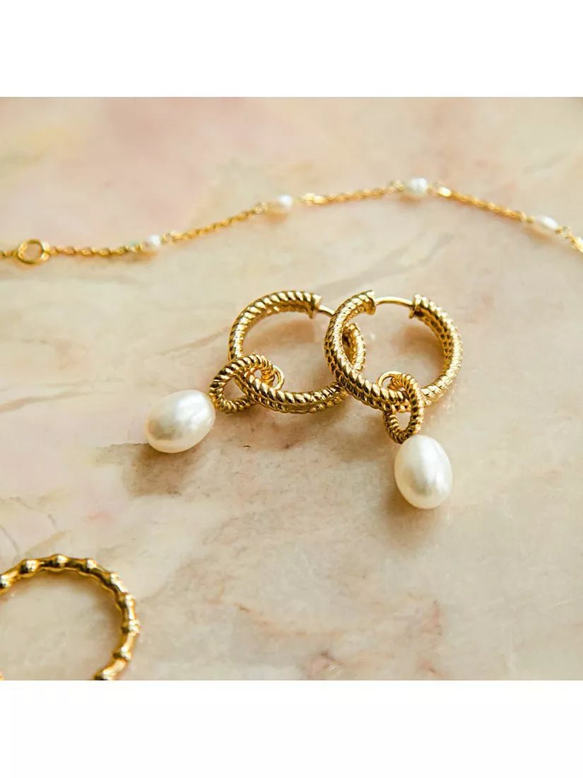 Daisy London baroque pearl hoop earrings gold plated (British brand)