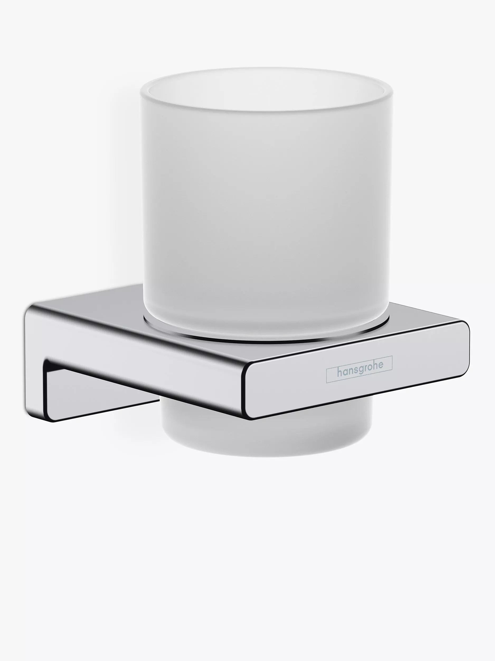 Hansgrohe frosted glass toothbrush tumbler with metal wall-mounted holder, UK version