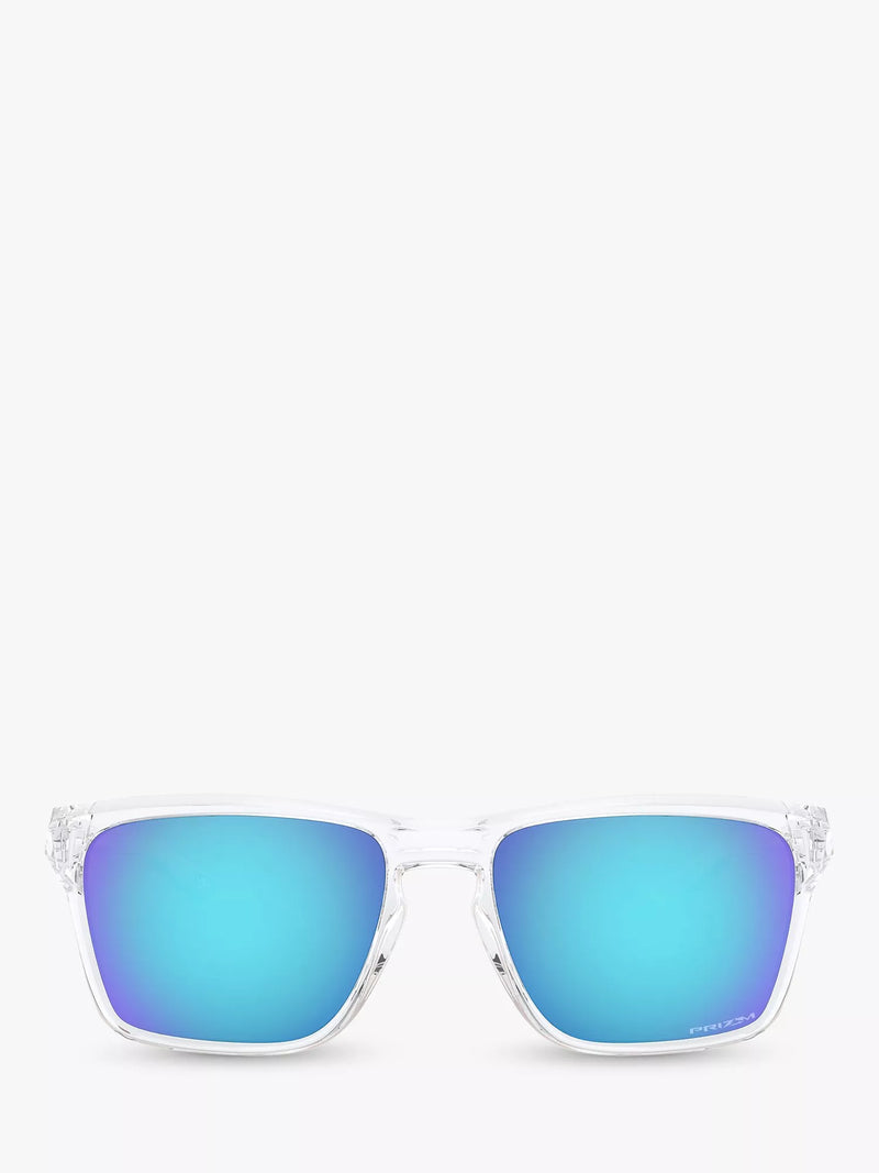 Oakley Sylas rectangular sunglasses clear frame mirrored blue (British brand)