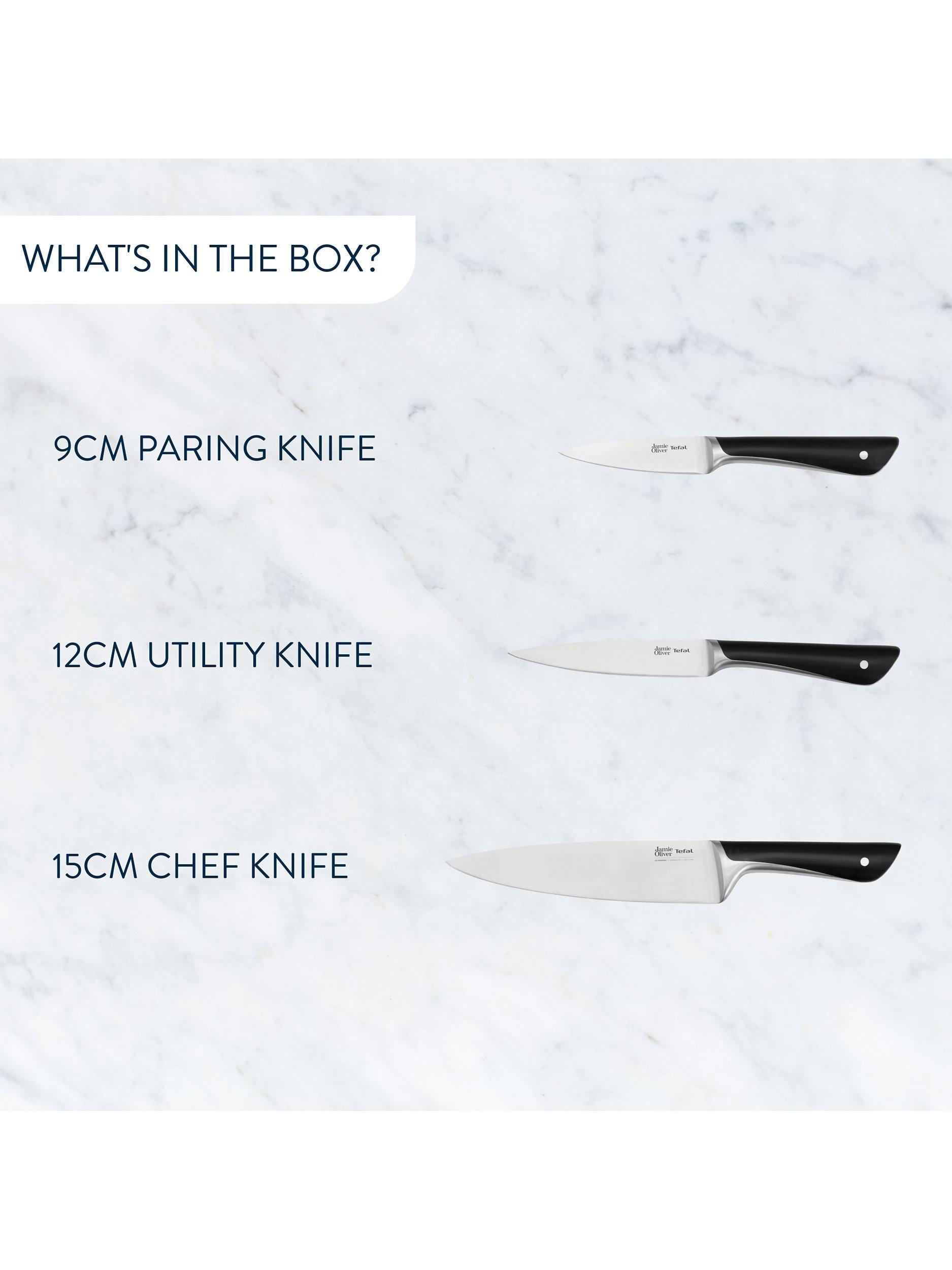 Tefal German stainless steel knife set with chef's, utility, and paring knives, 3 piece, UK version
