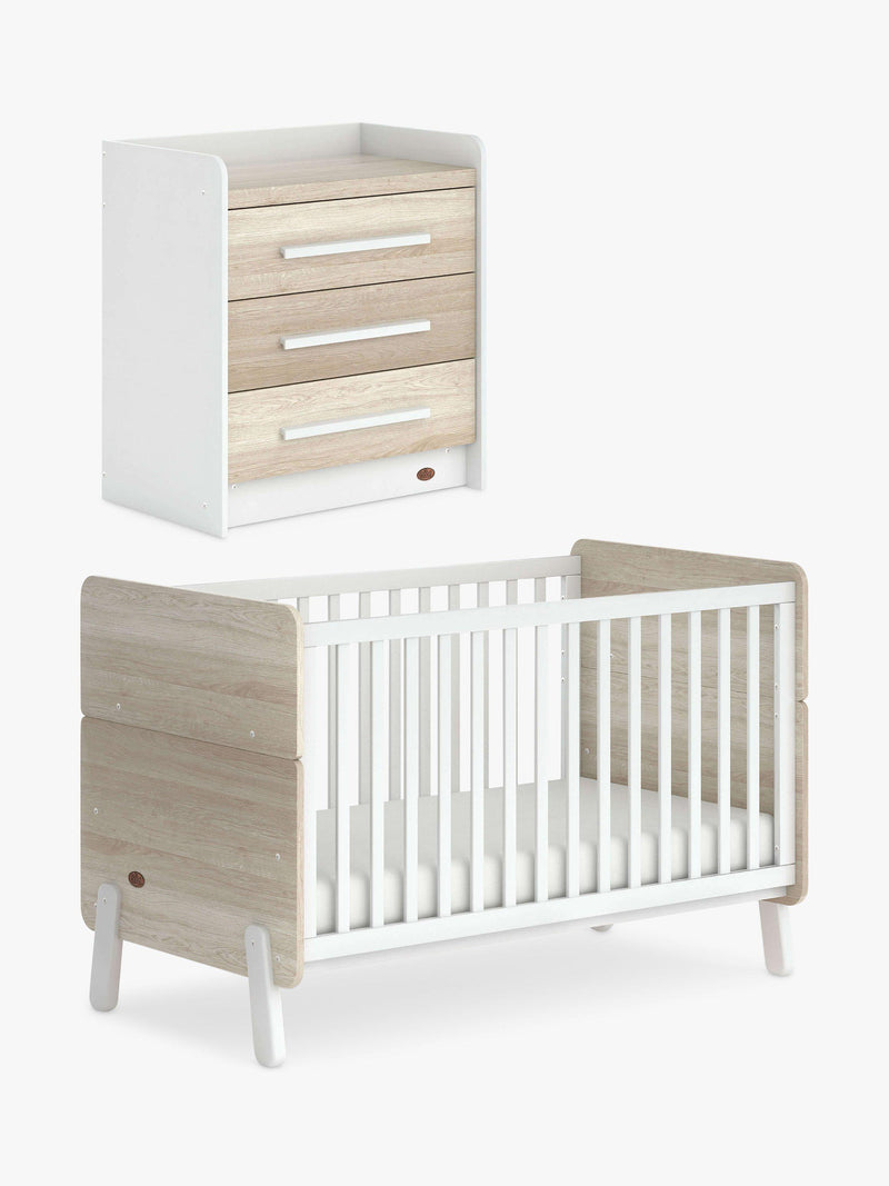 Boori white and oak cot bed set with mattress and chest - British product