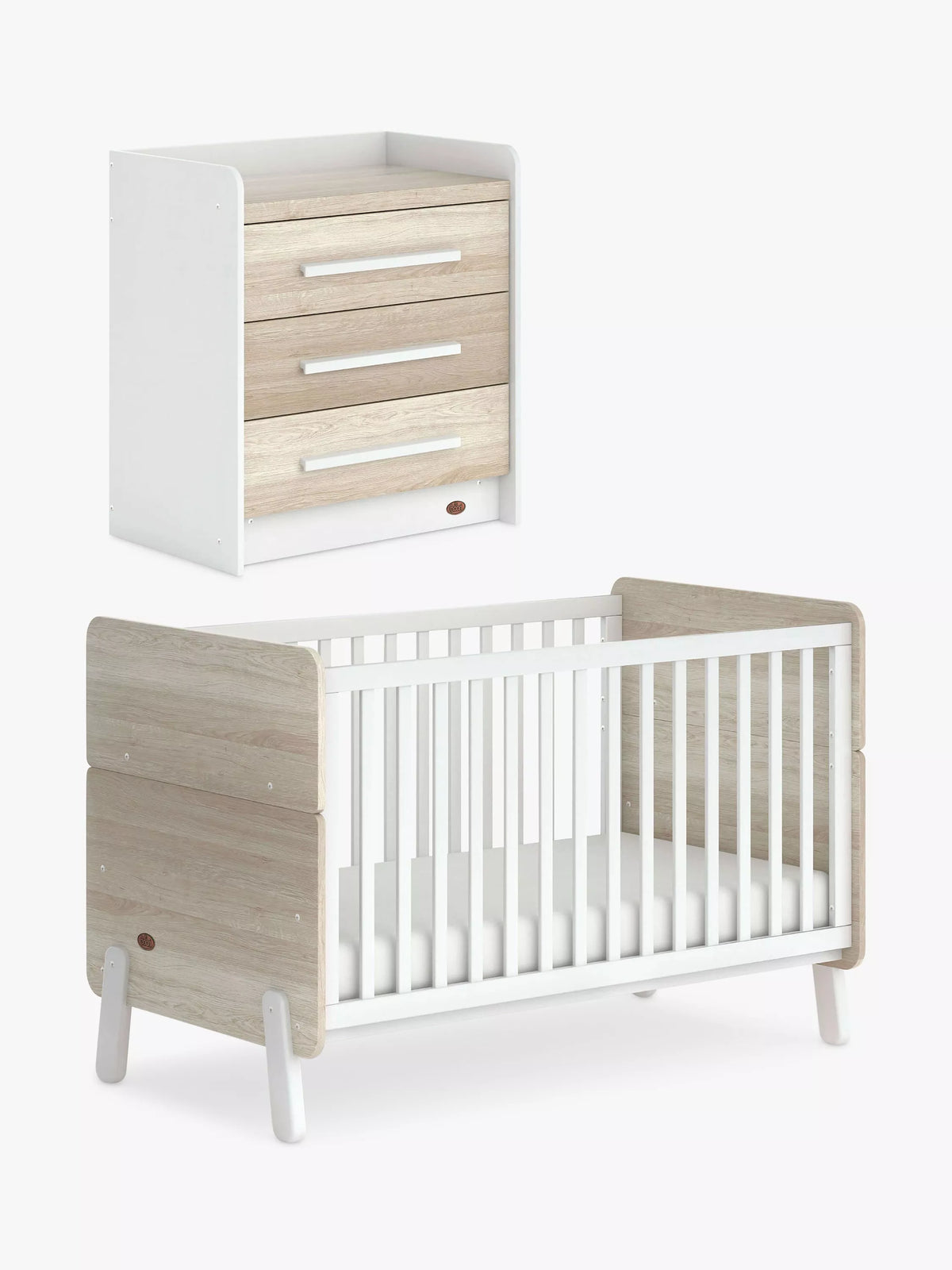 Boori white and oak cot bed set with mattress and chest - British product