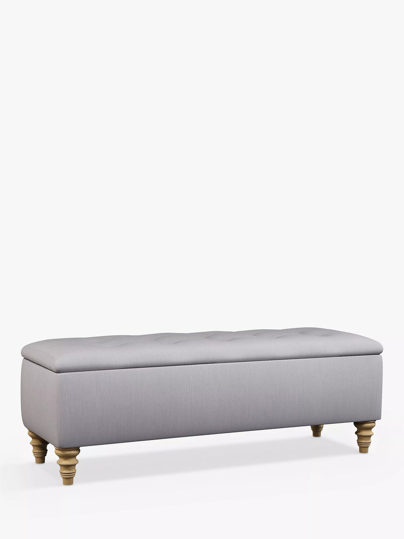 John Lewis Rouen Upholstered Ottoman Storage Box, Cotton Effect Grey