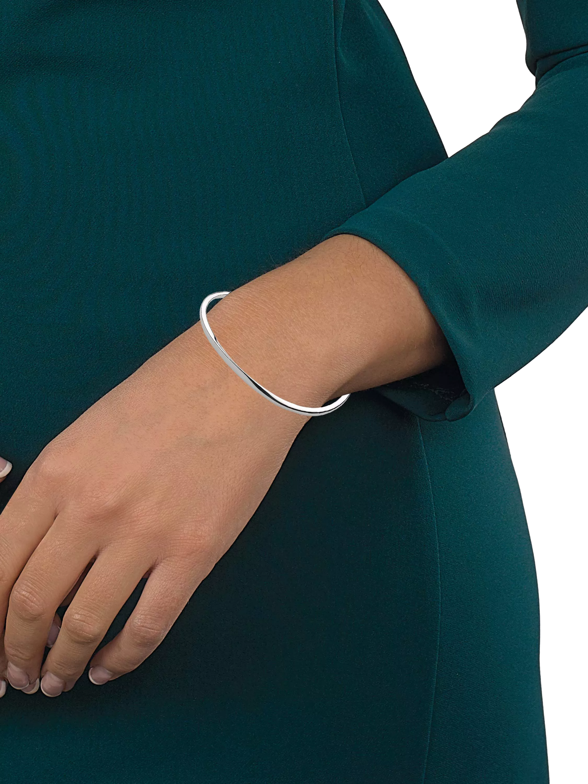 Kit Heath silver bevel curve medium slim wave bangle, UK version