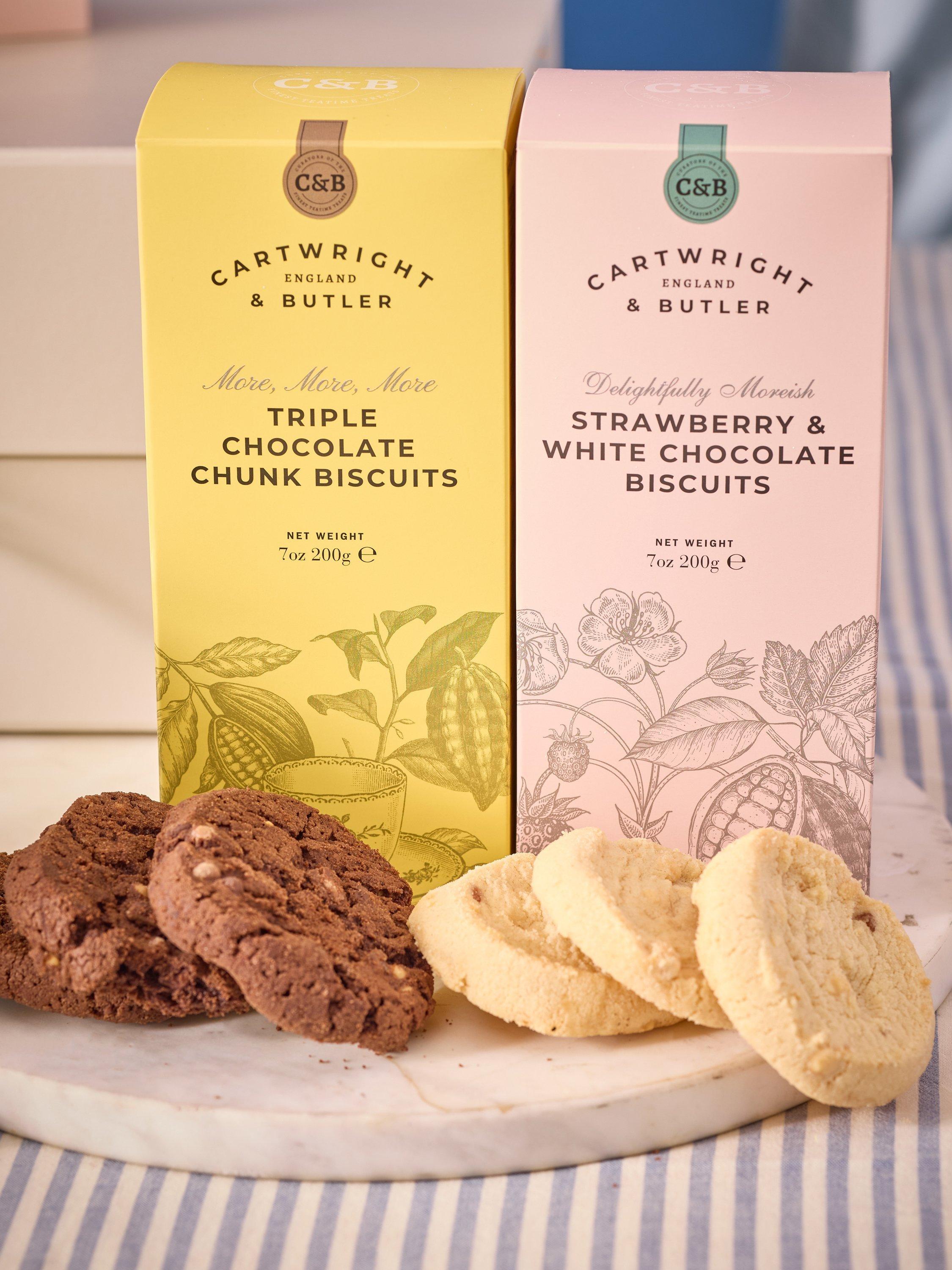 Cartwright & Butler Cosy Night In Gift Box with assorted biscuits, fudge, and tea - British product