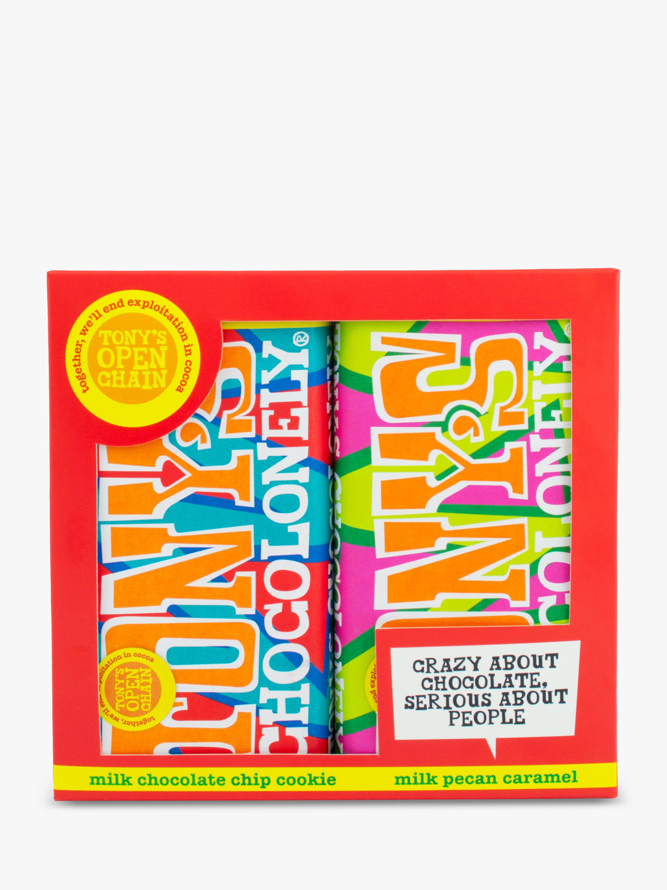 Tony's Chocolonely milk chocolate chip cookie and pecan caramel duo gift pack 350g (British brand)
