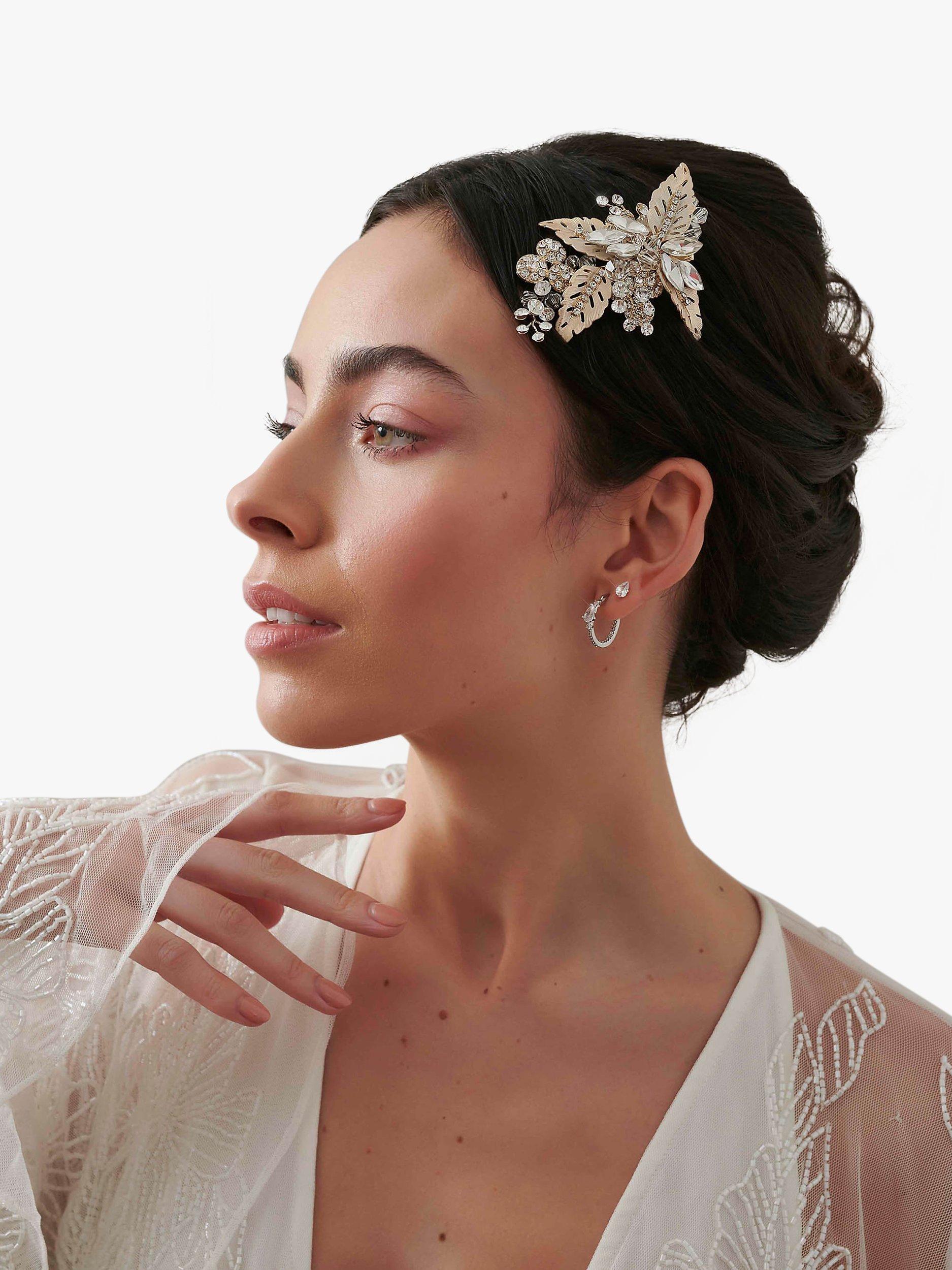 Jon Richard gold-plated crystal leaf hair slide, UK version