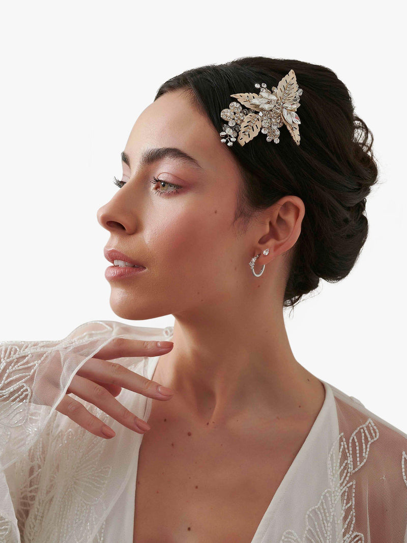 Jon Richard gold-plated crystal leaf hair slide, UK version