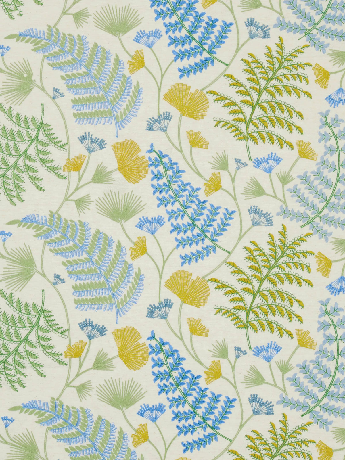 John Lewis Laurel Embroidered Furnishing Fabric in Tranquil Blue - British product