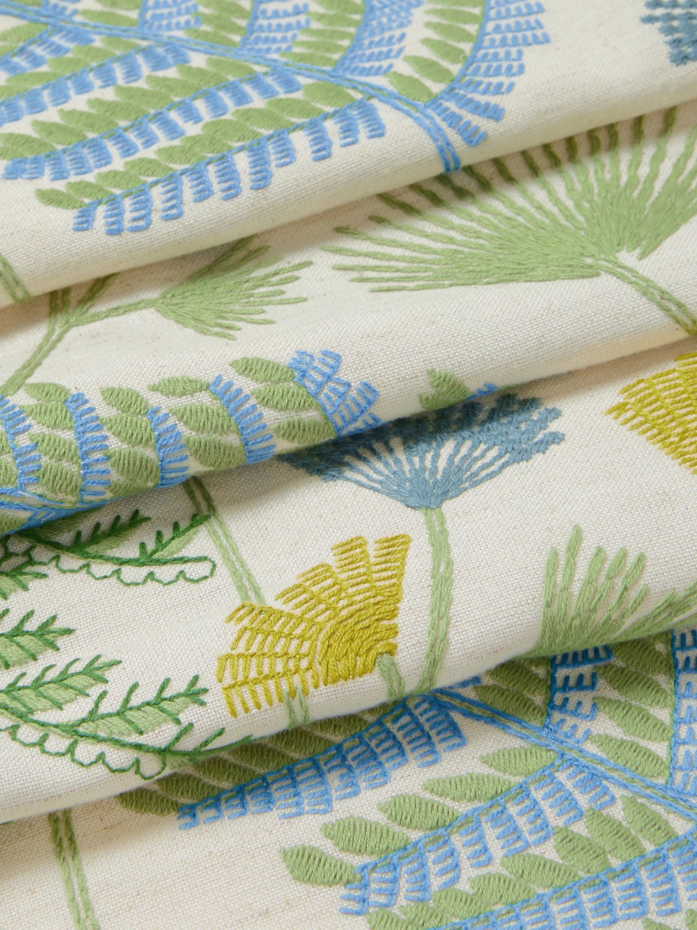 John Lewis Laurel Embroidered Furnishing Fabric in Tranquil Blue - British product