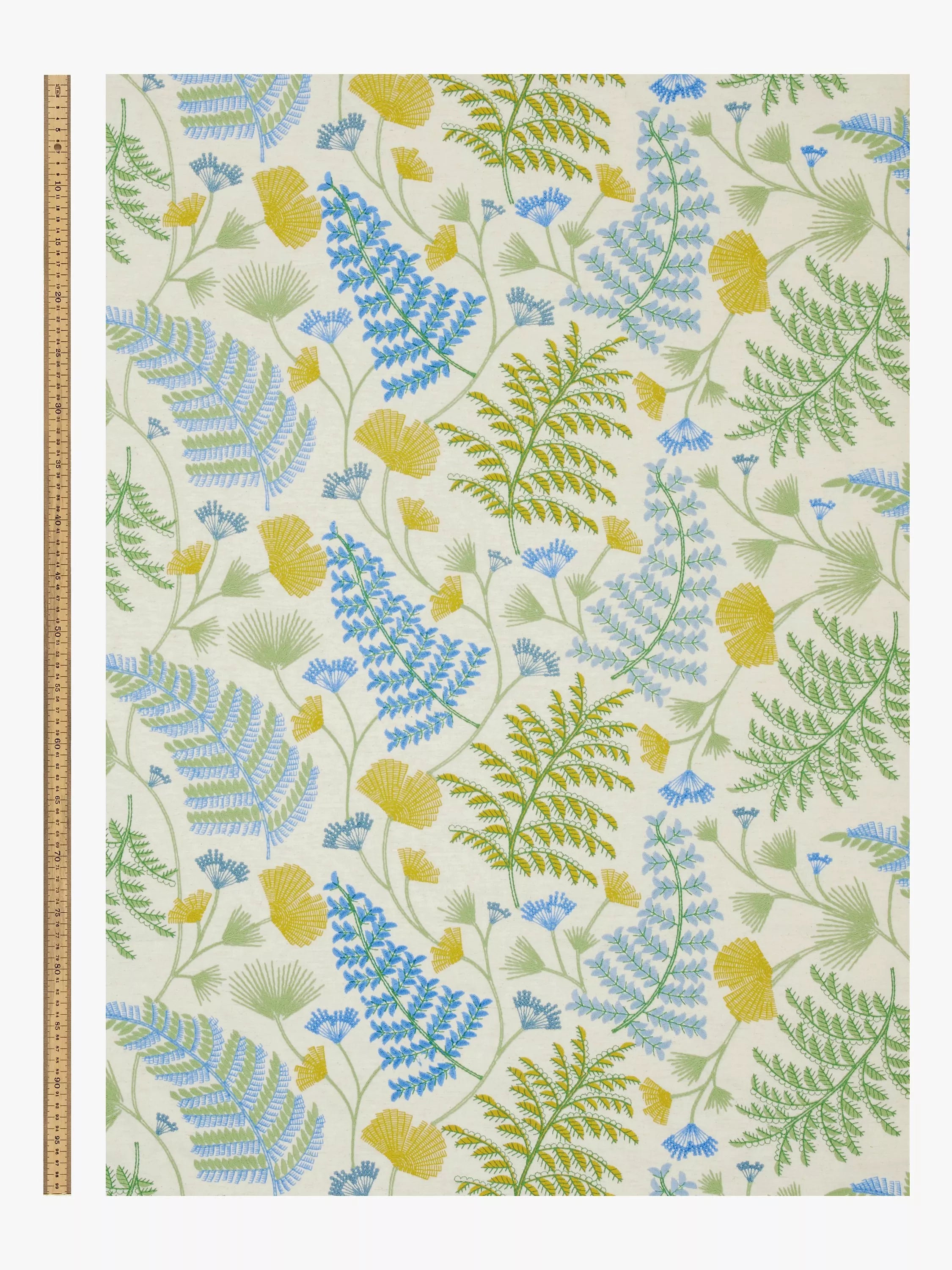 John Lewis Laurel Embroidered Furnishing Fabric in Tranquil Blue - British product