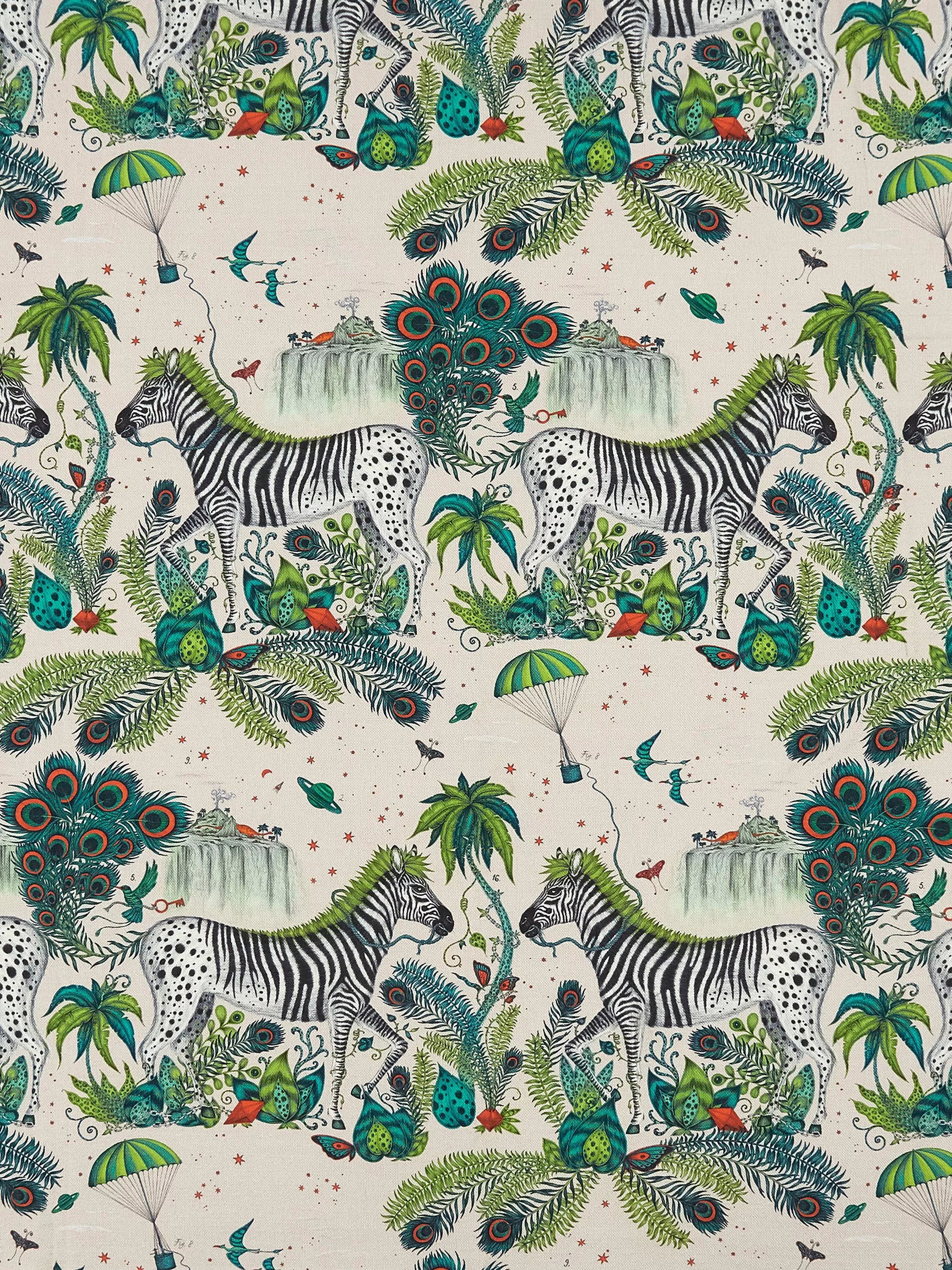 Clarke & Clarke Lost World green linen blend furnishing fabric, imported from the UK