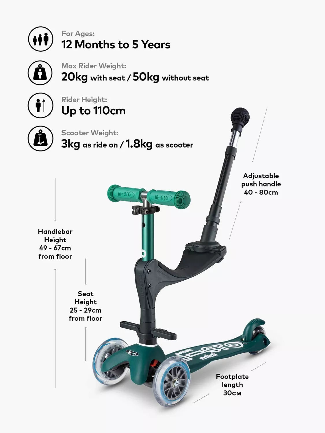 Micro Scooters 3-in-1 Mini Micro Deluxe green, UK version