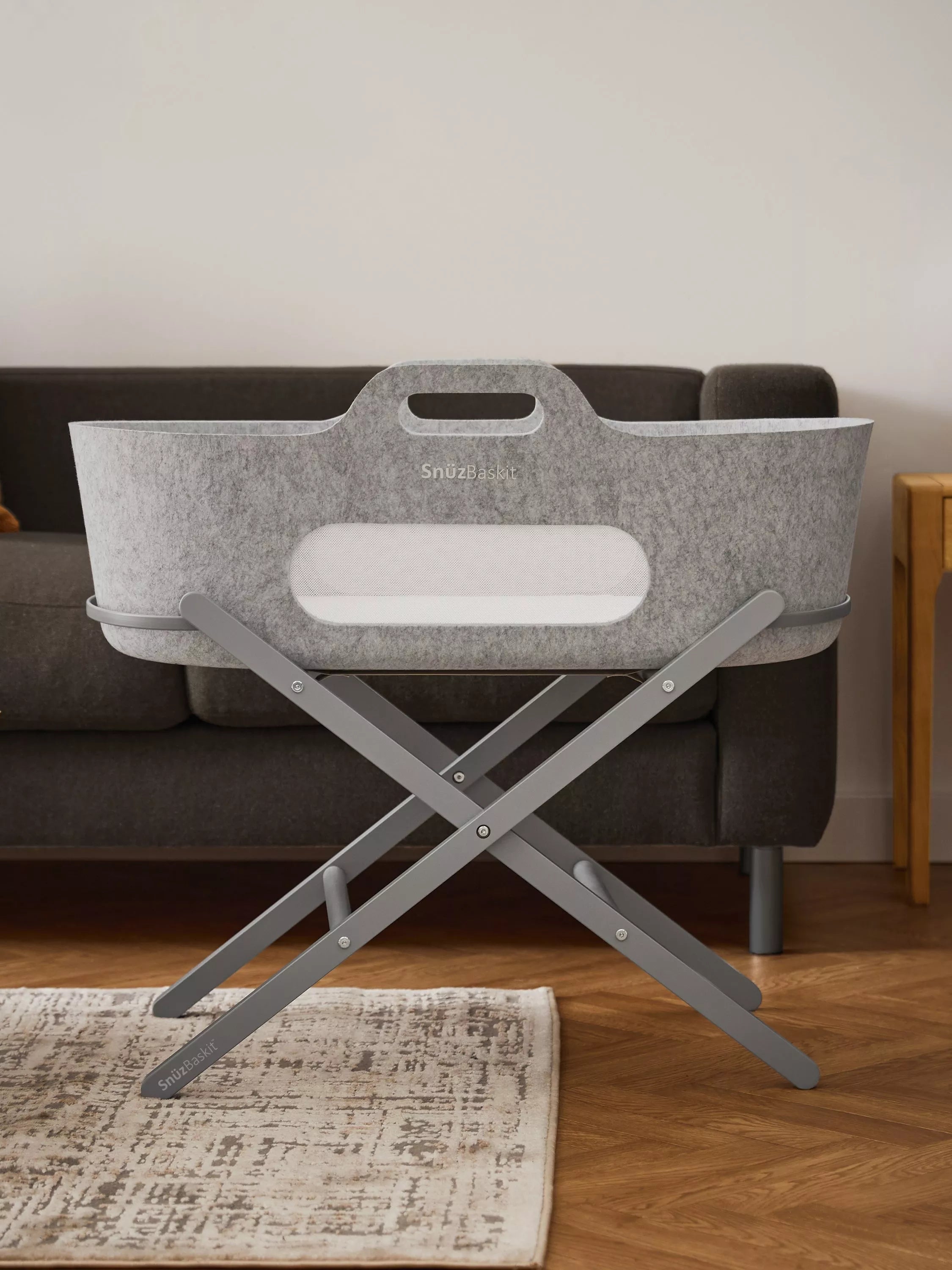 Snüz SnüzBaskit Moses Basket and Stand, Light Grey/Grey