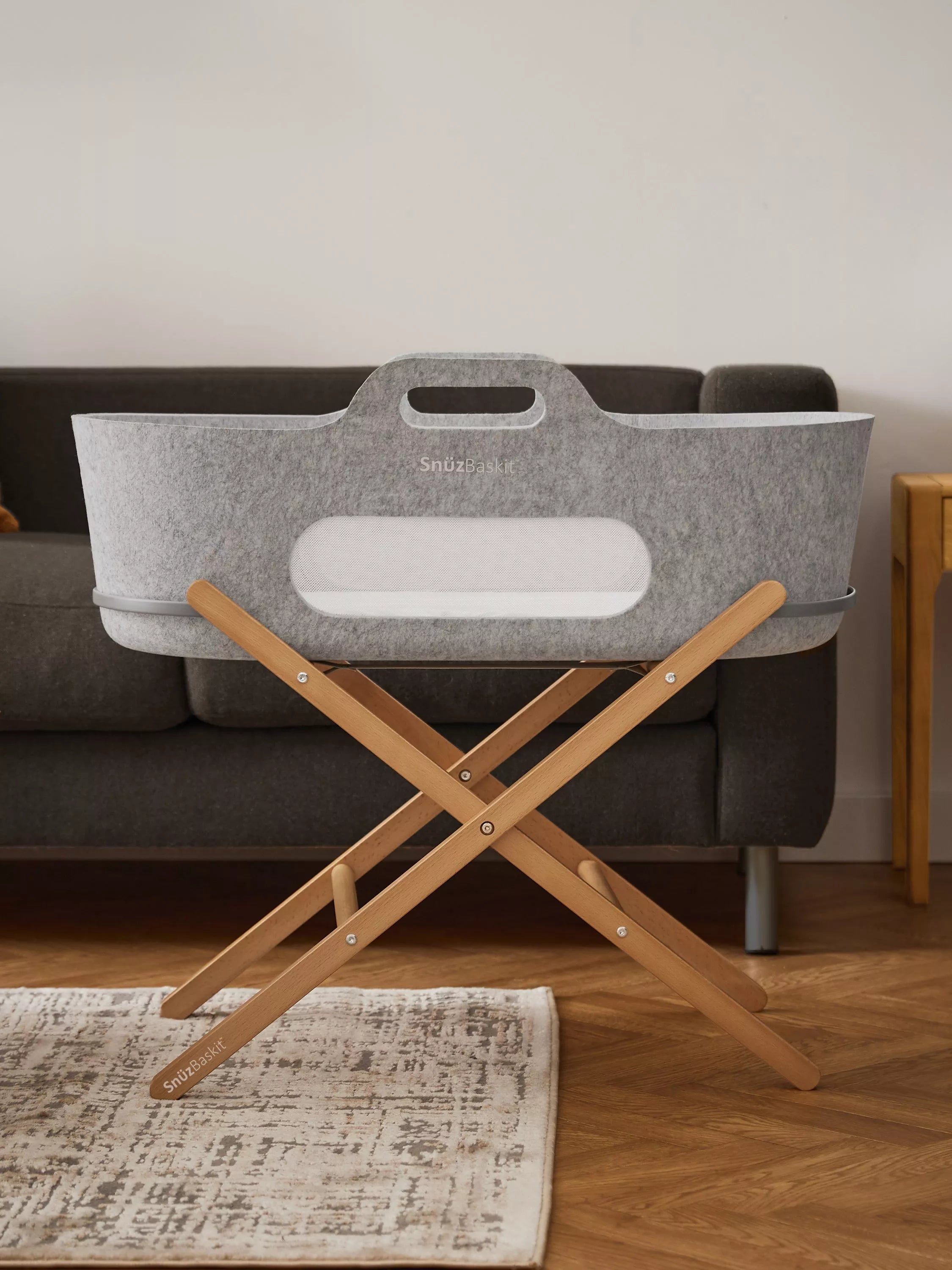 Snüz SnüzBaskit Moses Basket and Stand, Light Grey/Natural