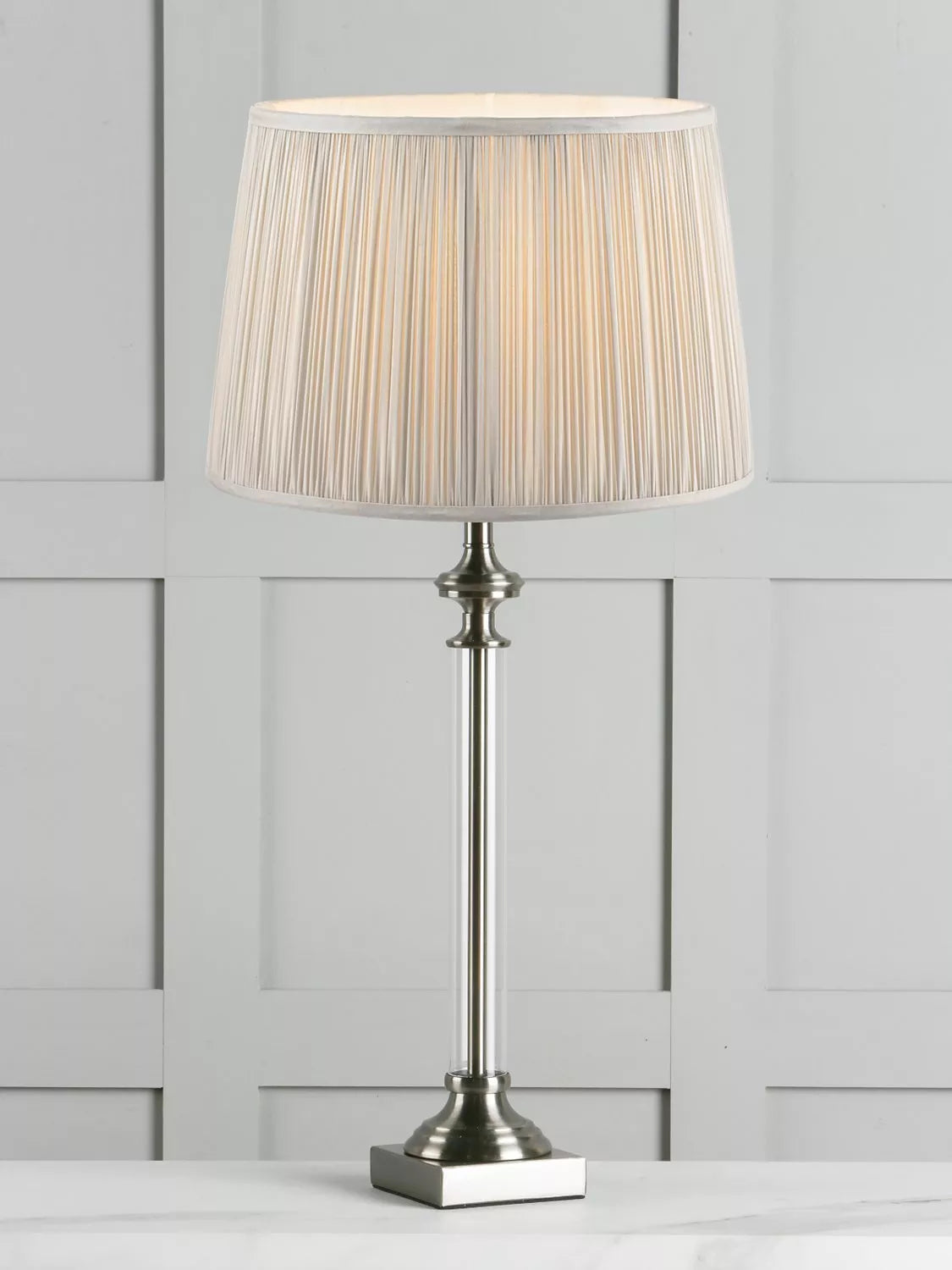 Laura Ashley Winston table lamp glass cylinder pleated shade (British brand)