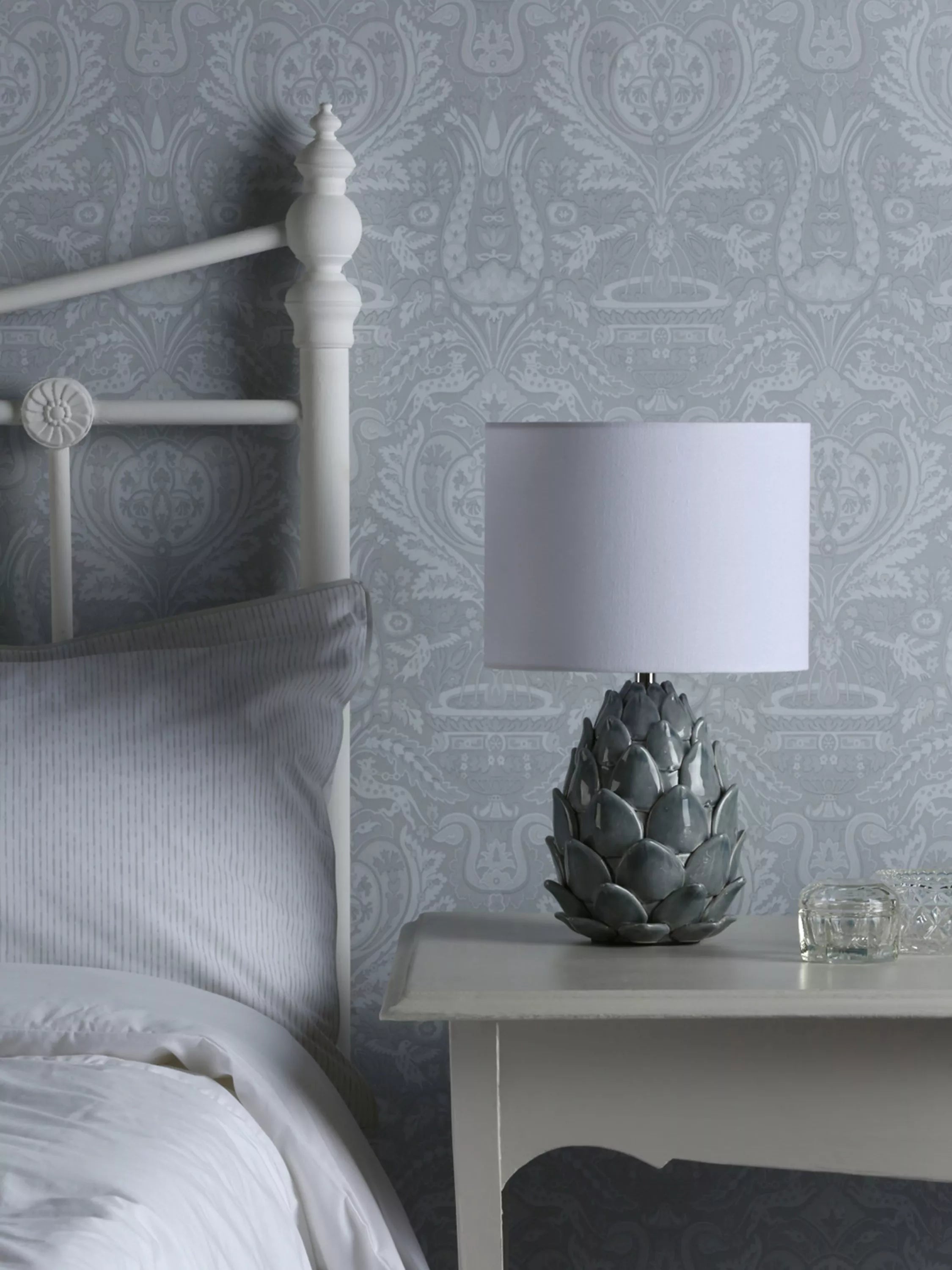 Laura Ashley blue ceramic table lamp linen shade imported from the UK