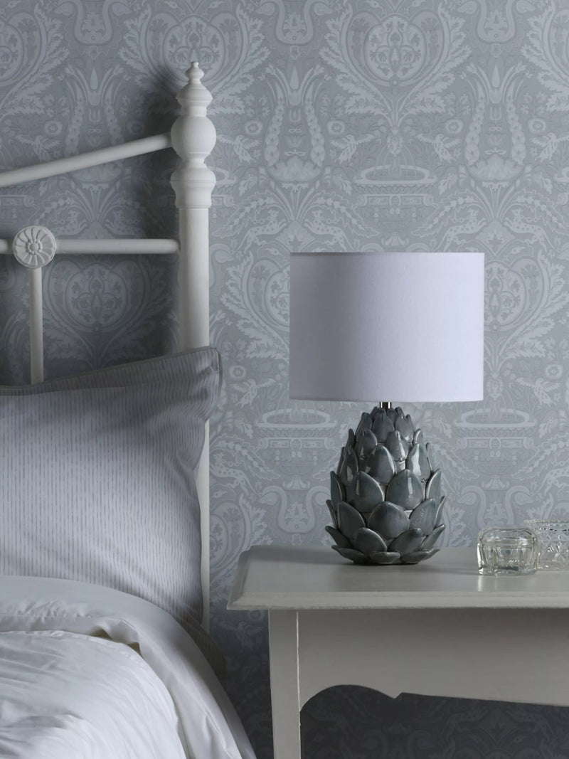 Laura Ashley blue ceramic table lamp linen shade imported from the UK