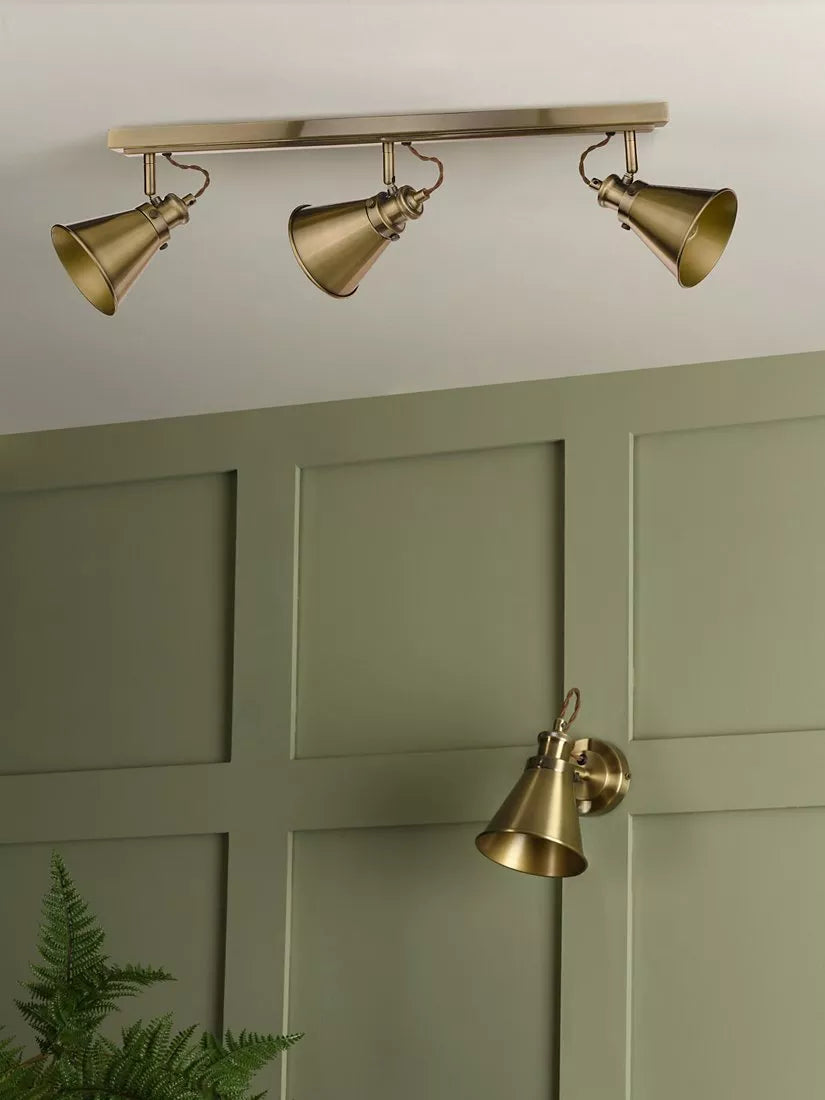 Laura Ashley Rufus 3 spotlight ceiling bar antique brass - British product