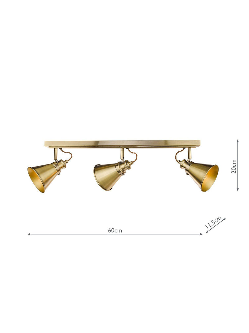 Laura Ashley Rufus 3 spotlight ceiling bar antique brass - British product