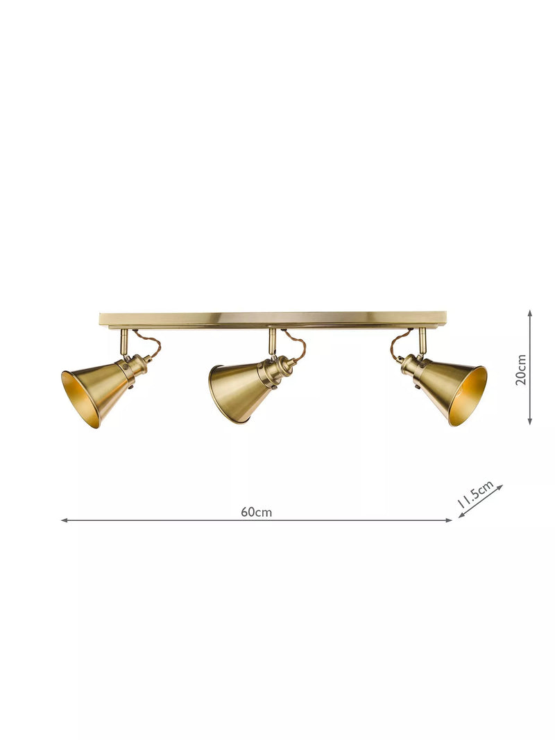 Laura Ashley Rufus 3 spotlight ceiling bar antique brass - British product
