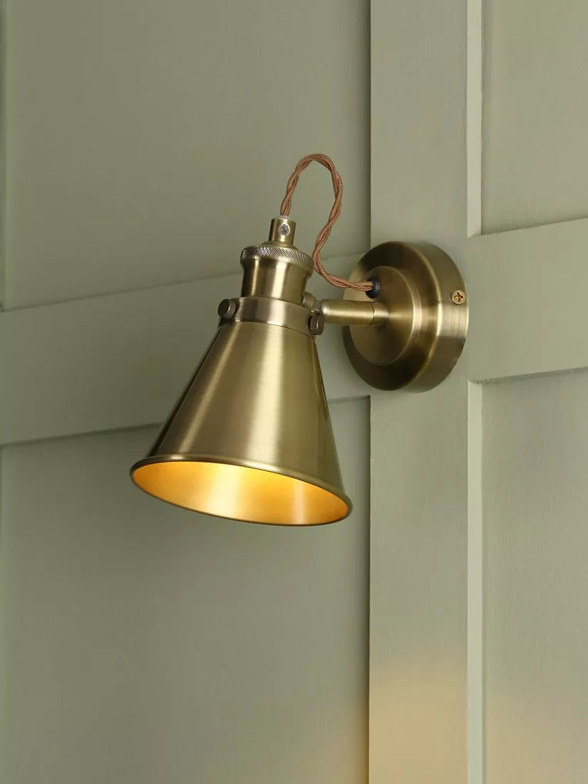 Laura Ashley Rufus single wall light in antique brass finish, UK version