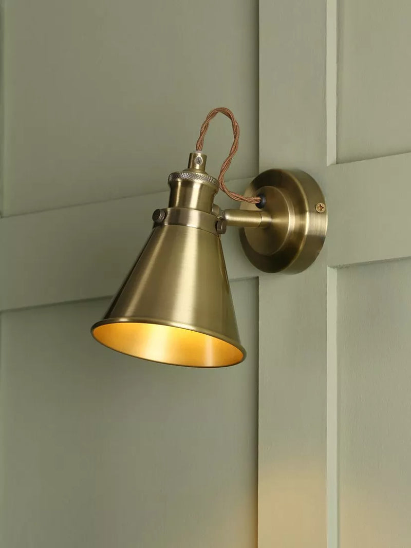 Laura Ashley Rufus single wall light in antique brass finish, UK version
