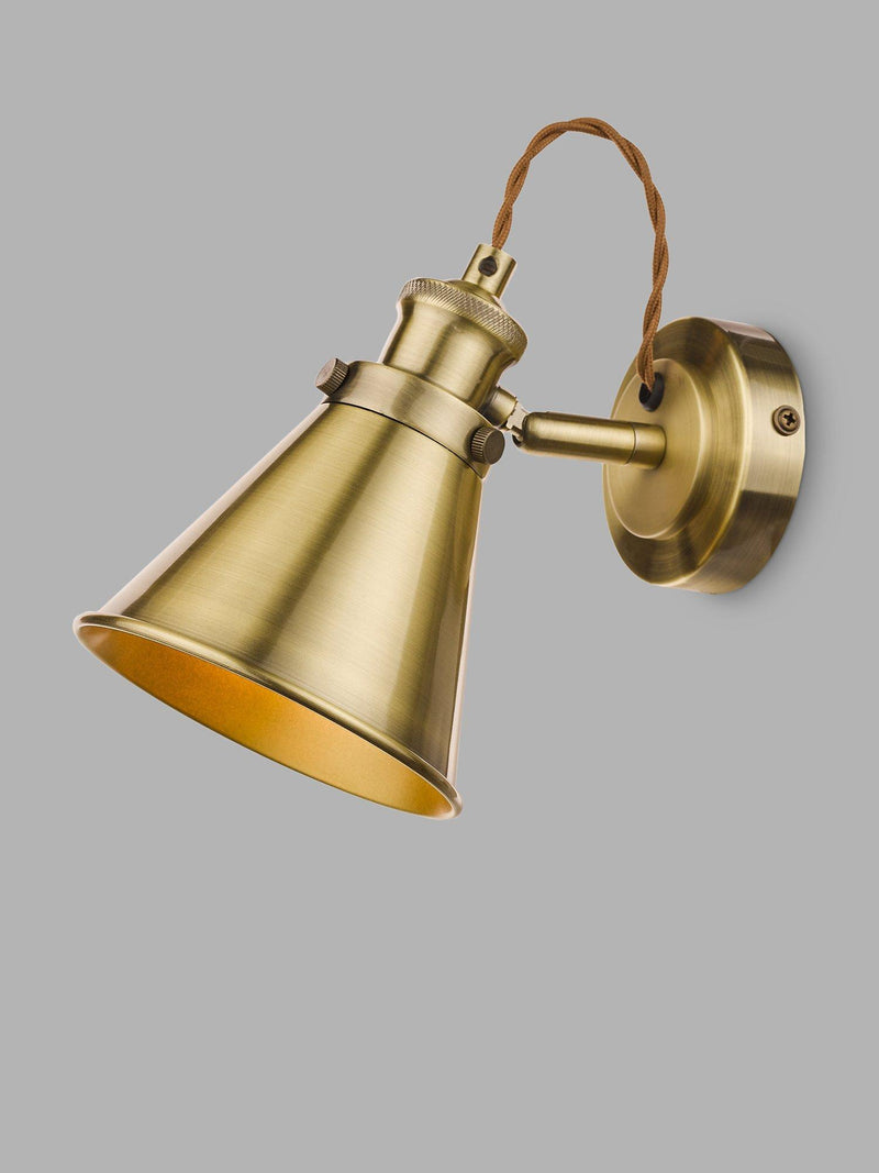Laura Ashley Rufus single wall light in antique brass finish, UK version