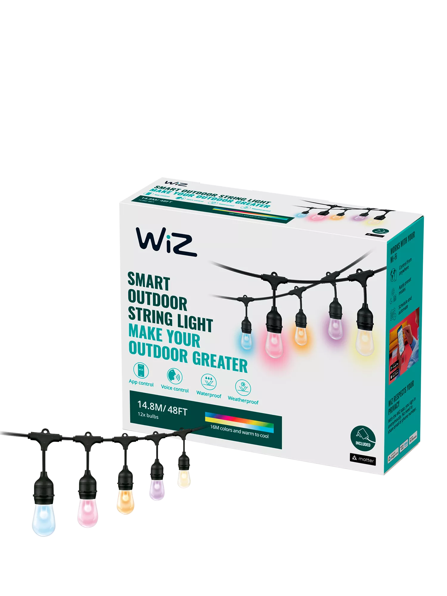 WiZ smart outdoor festoon lights LED colour changing (British brand)