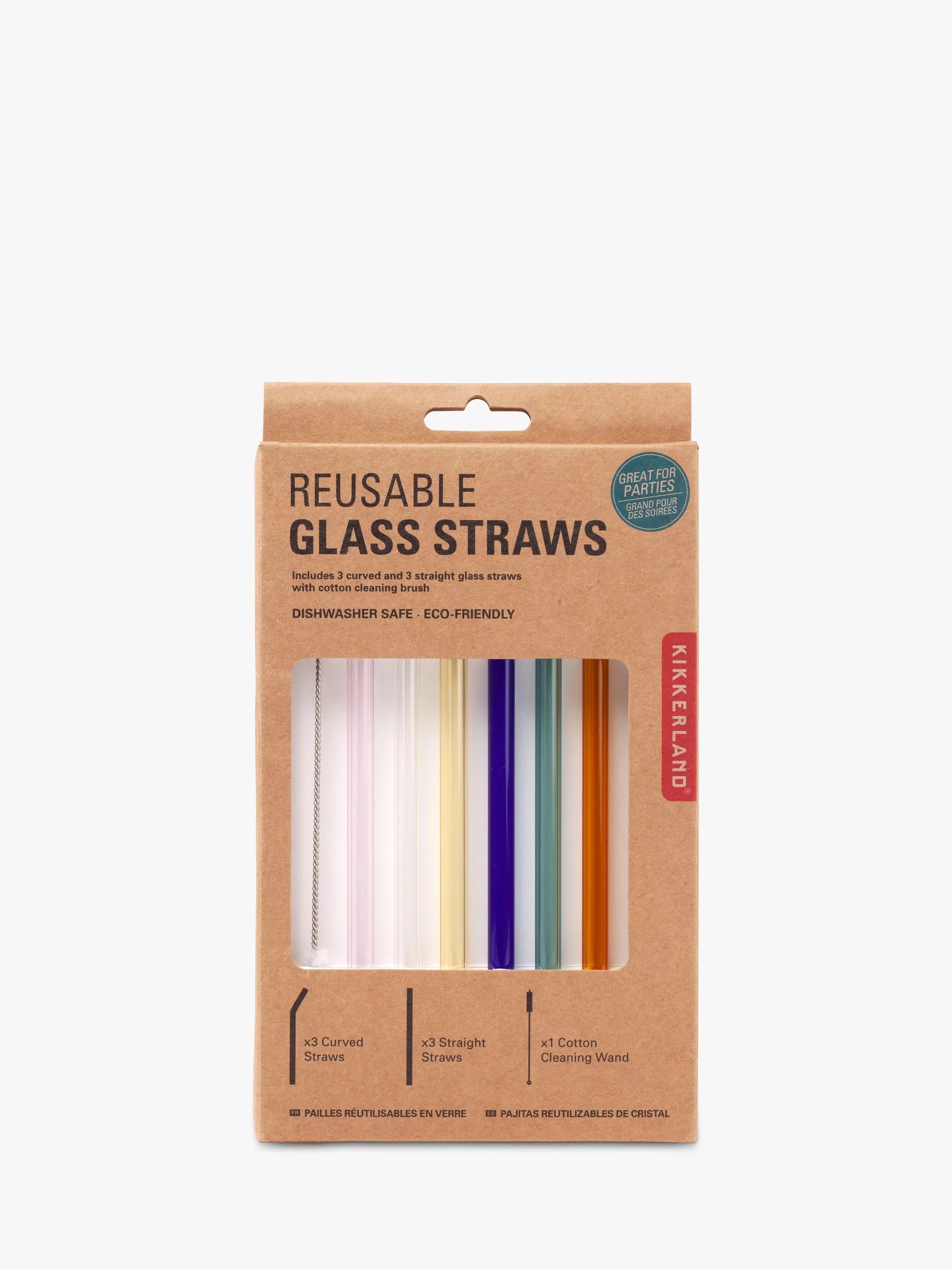 Kikkerland multicolour glass straws set of 6, UK version