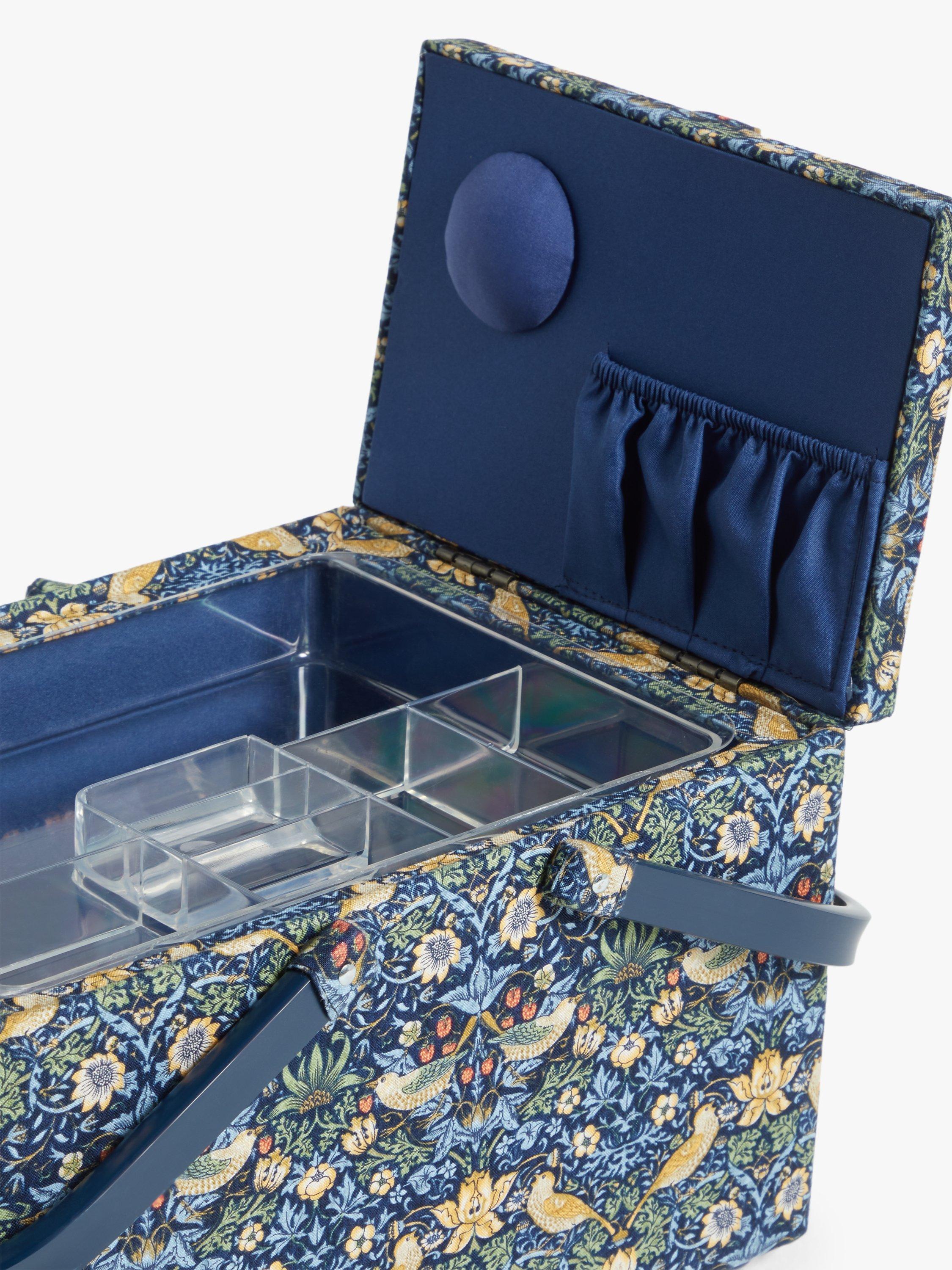 John Lewis sewing basket Strawberry Thief twin lid navy (British brand)