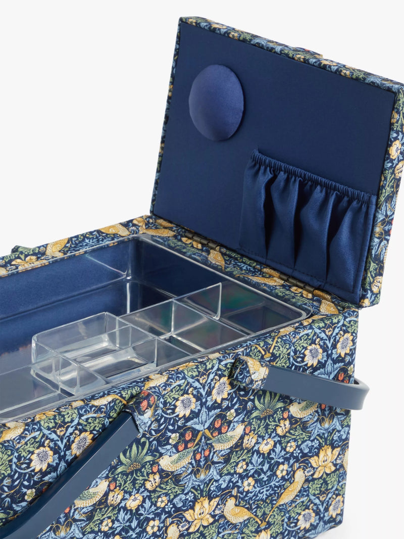 John Lewis sewing basket Strawberry Thief twin lid navy (British brand)