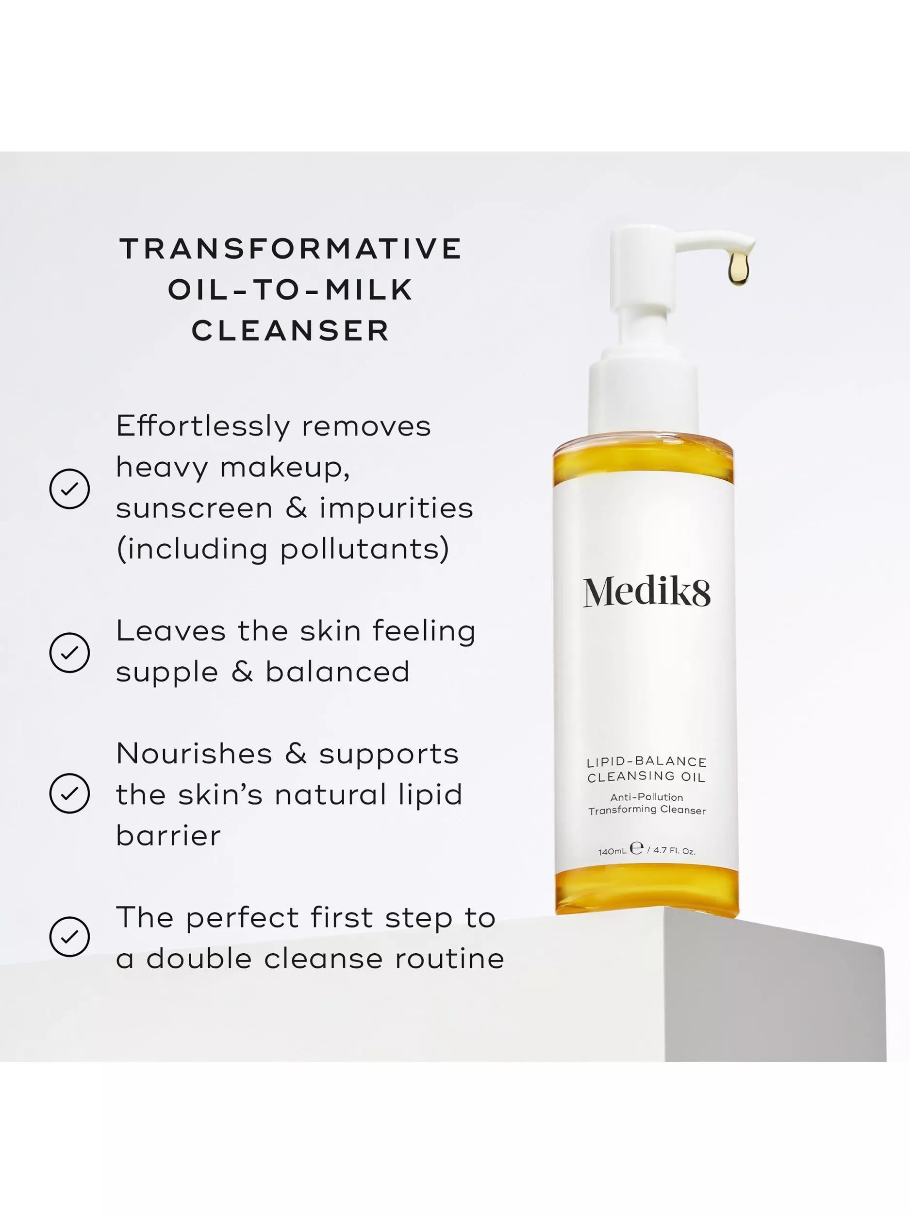 Medik8 Lipid-Balance Anti-Pollution Transforming Cleansing Oil 140ml, imported from the UK