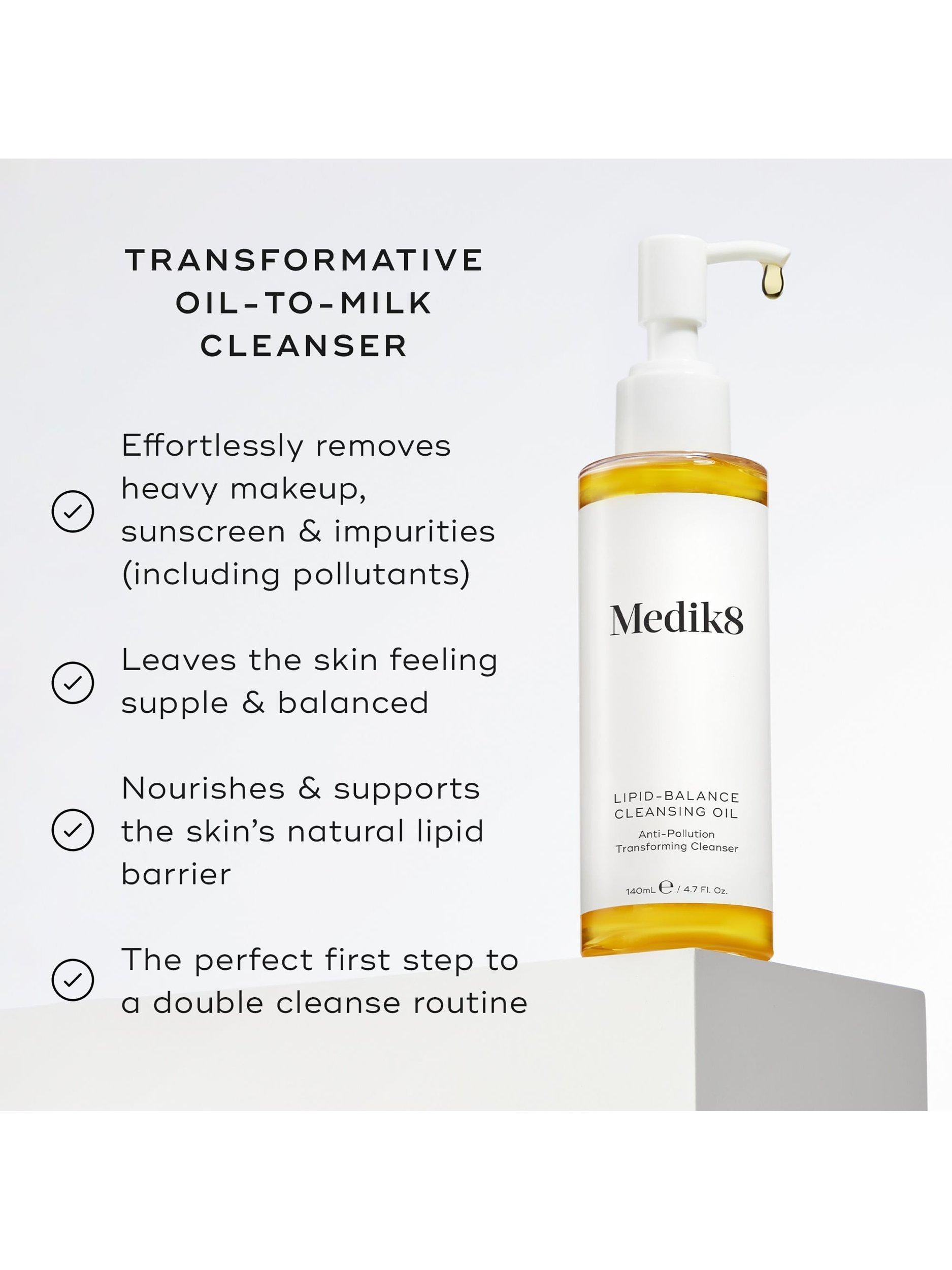 Medik8 Lipid-Balance Anti-Pollution Transforming Cleansing Oil 140ml, imported from the UK