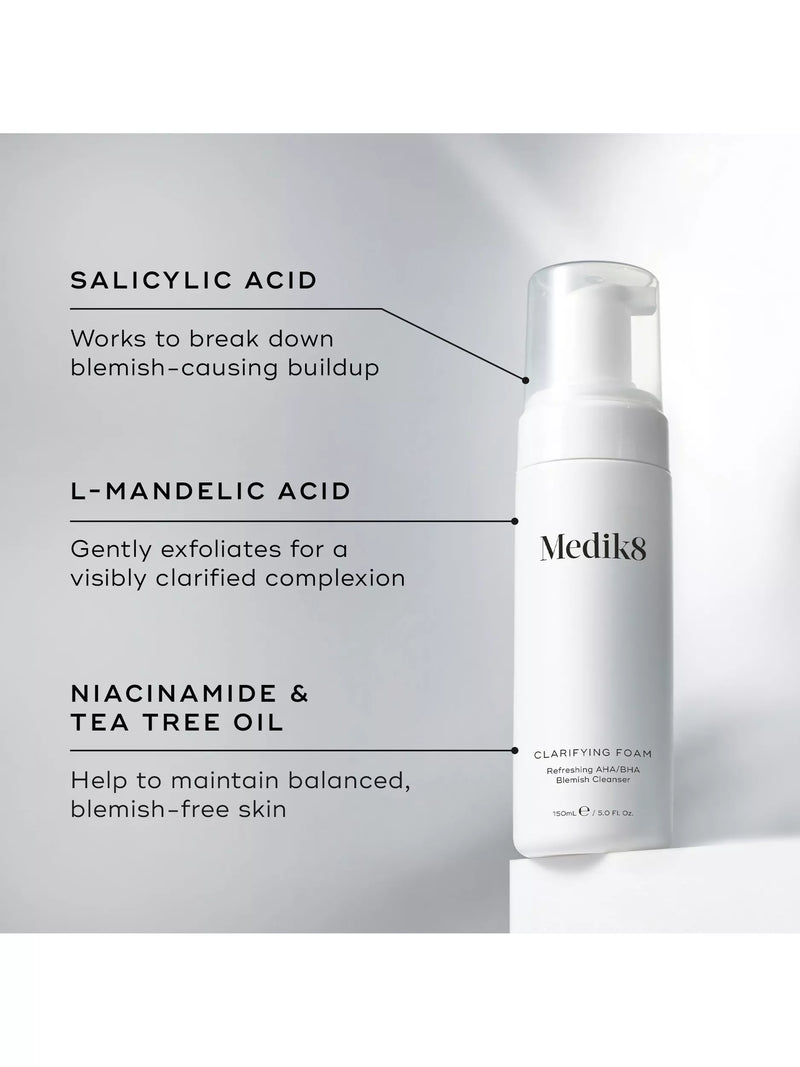 Medik8 clarifying foam AHA/BHA blemish cleanser 150ml, imported from the UK