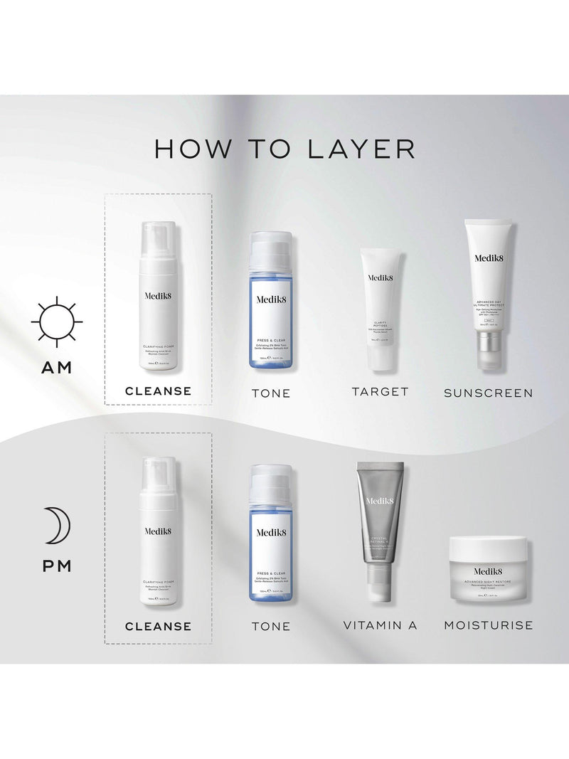 Medik8 clarifying foam AHA/BHA blemish cleanser 150ml, imported from the UK
